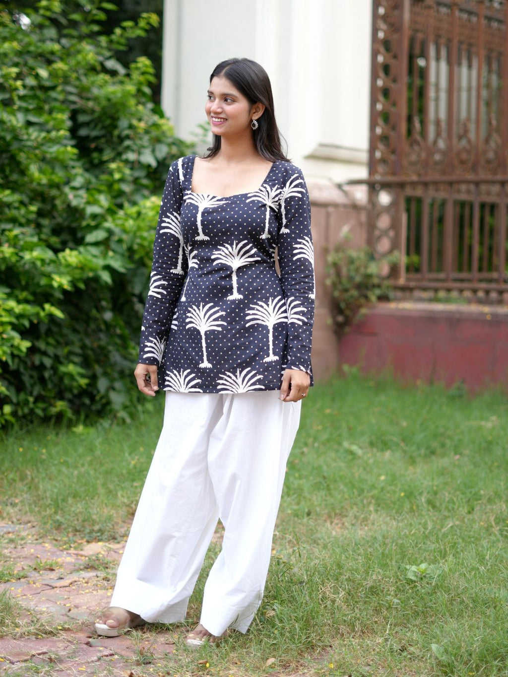 Palm Tree Print Cotton Kurti with (Farshi Salwar)