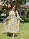 Yellow Paisley Anarkali Set( Kota doriya)