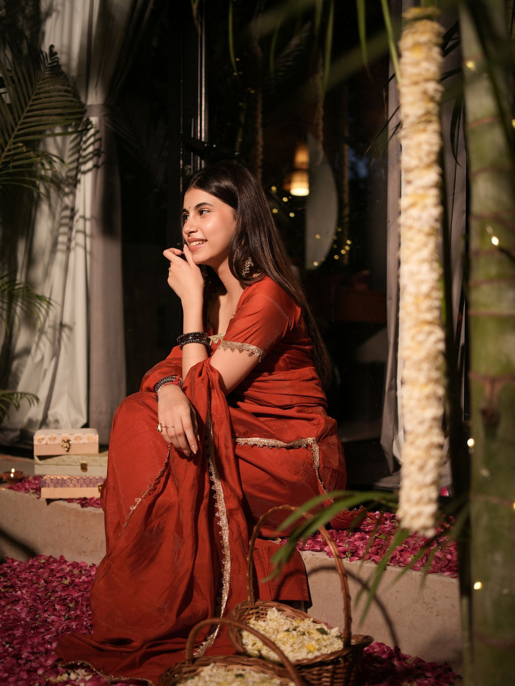 Kesar Gul Orange Three Piece Farshi Set