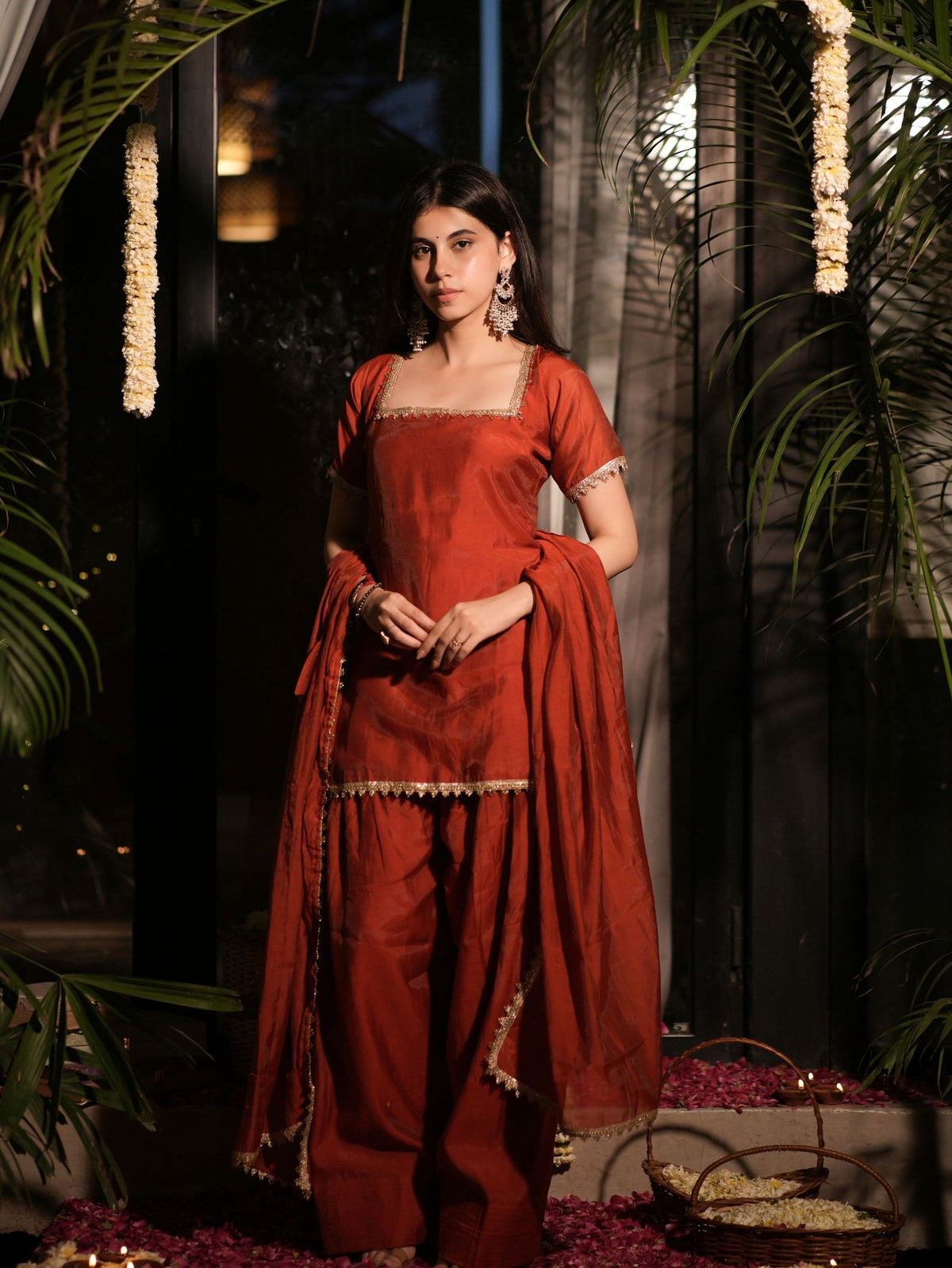 Kesar Gul Orange Three Piece Farshi Set
