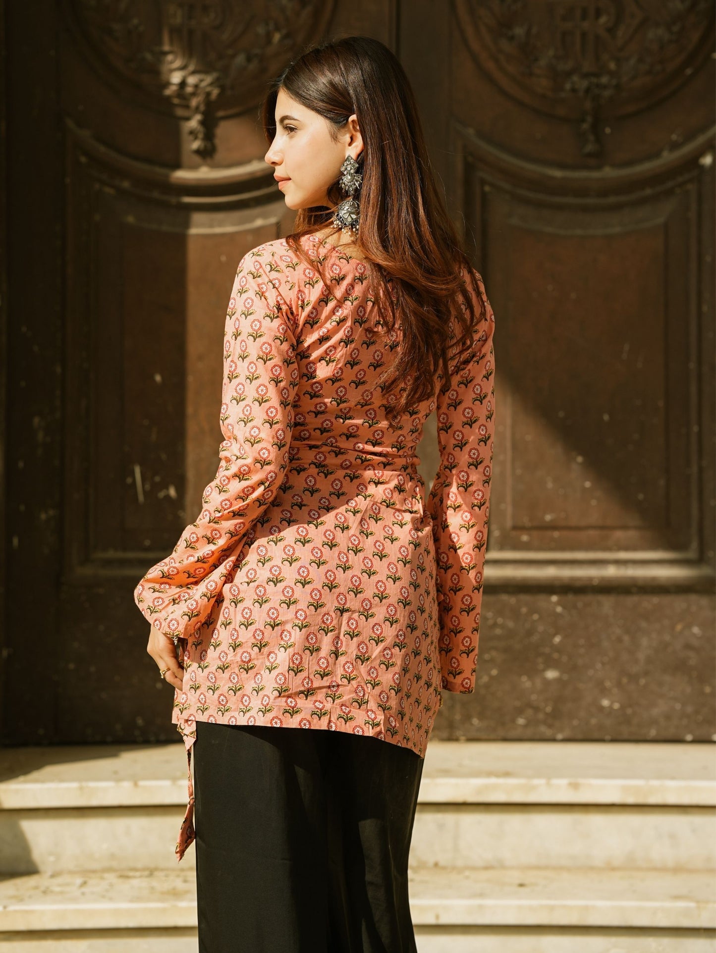 Sitara Pink Printed Short Kurti with Sweetheart Neck