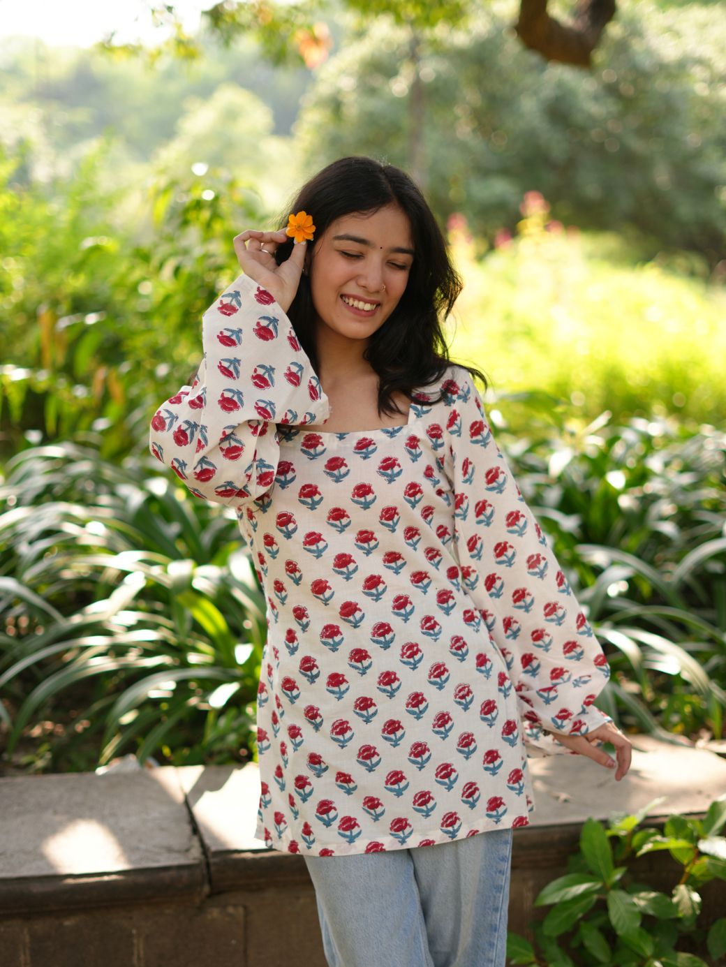 Blush Bloom Cotton Short Kurti