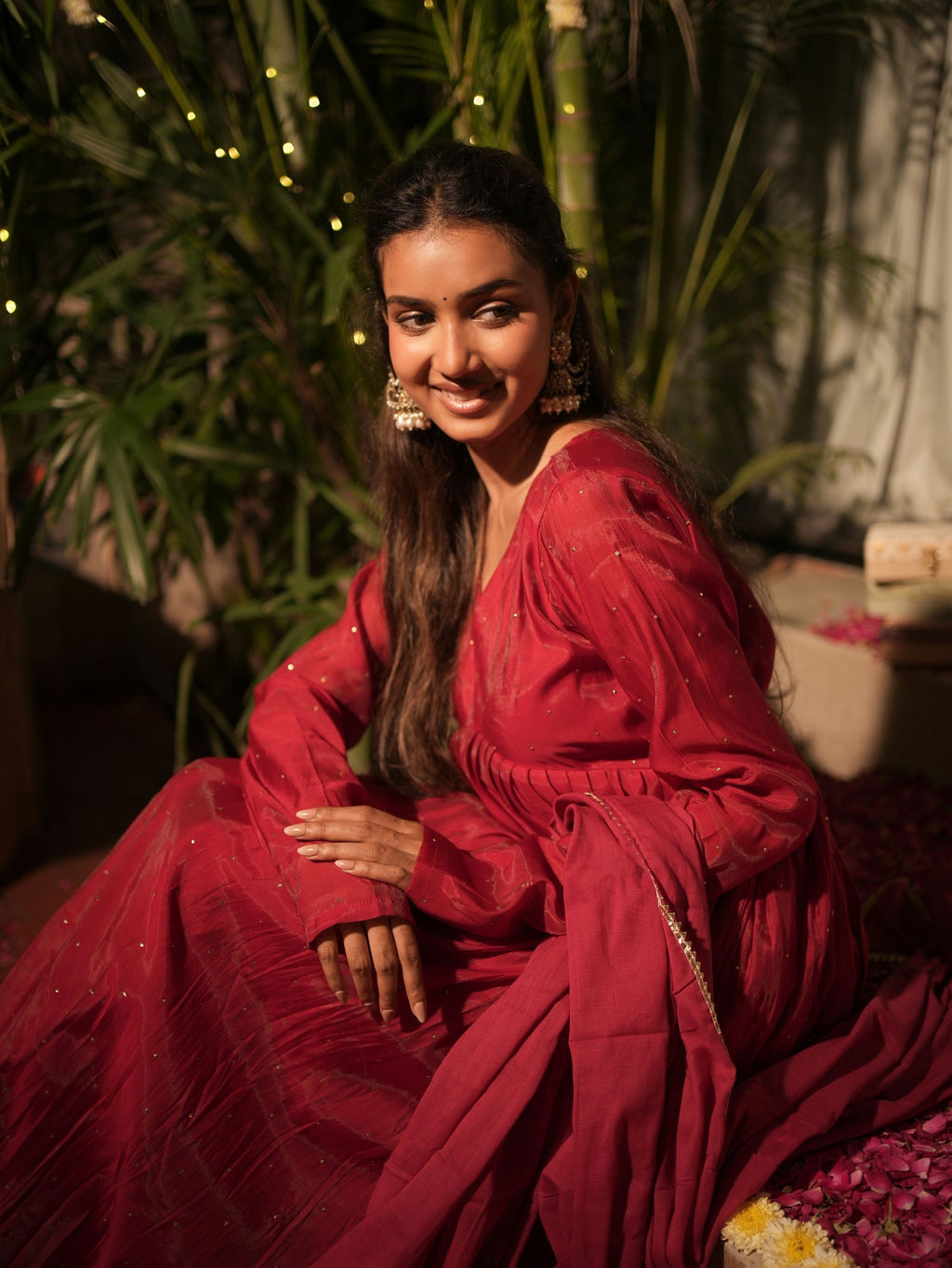 Mishri Red Three Piece Alia Cut Anarkali Set