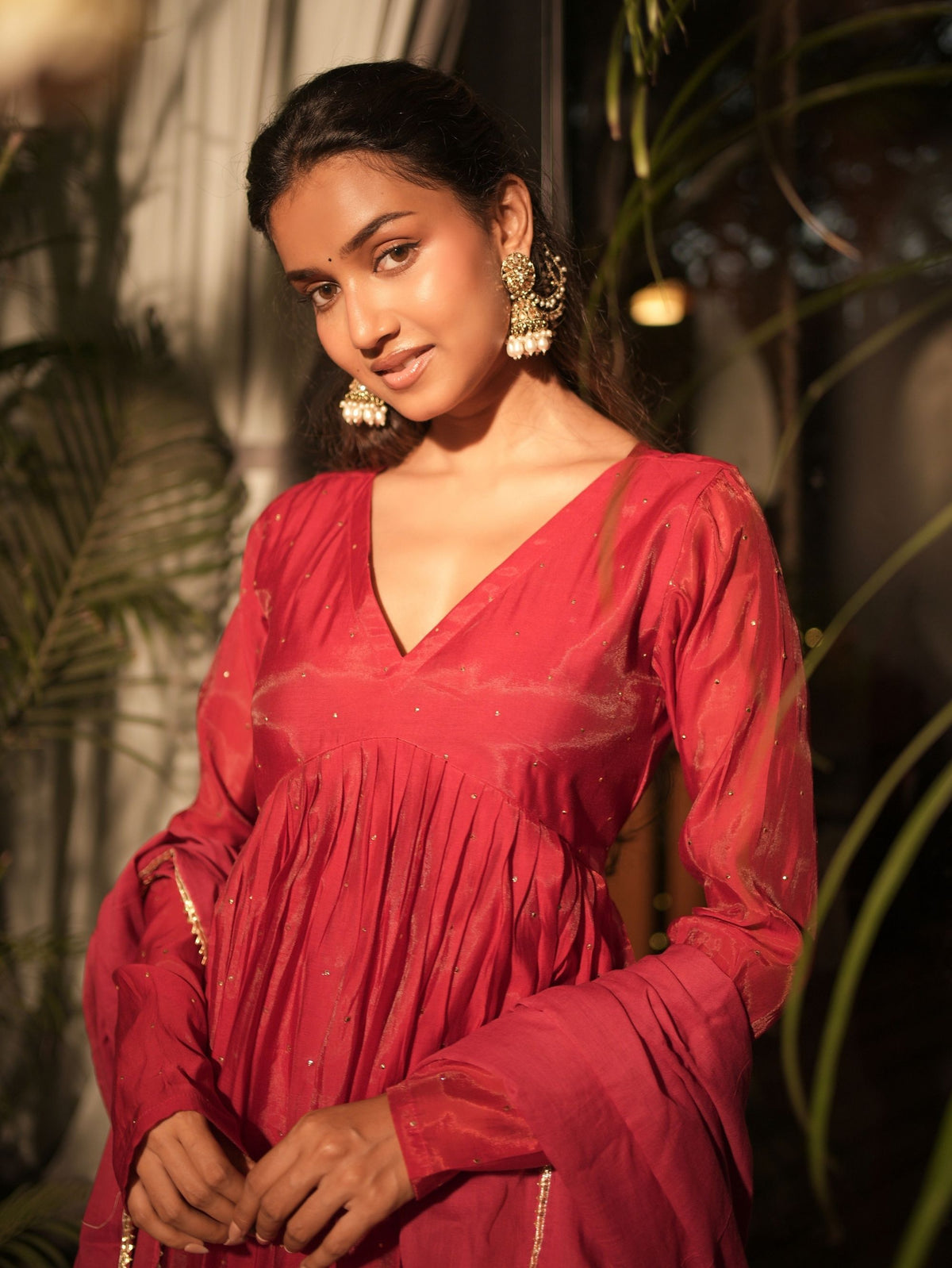 Mishri Red Three Piece Alia Cut Anarkali Set