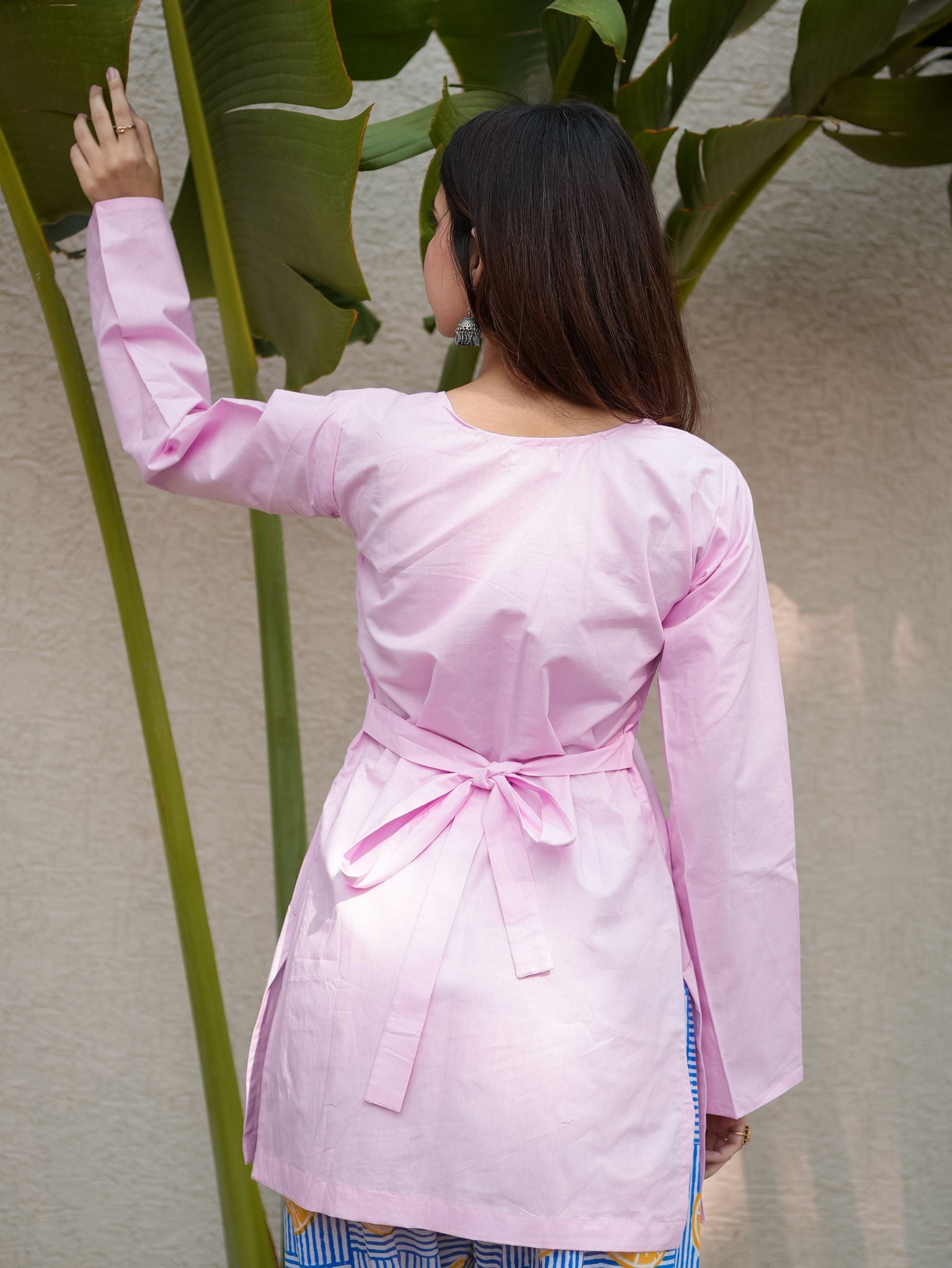 Rosy Glow Pink Kurta Set with Handblock Farshi Salwar