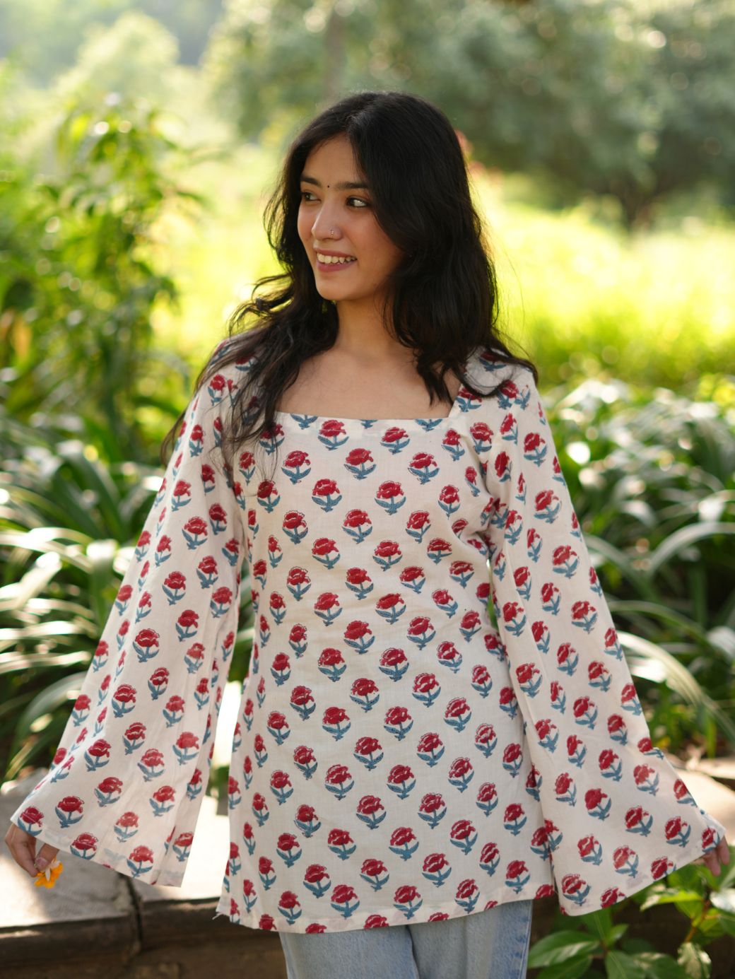 Blush Bloom Cotton Short Kurti