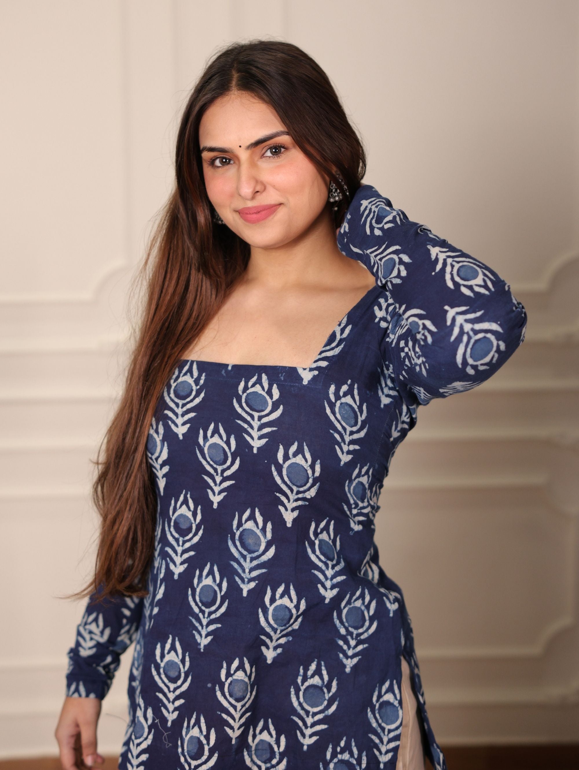 Morni Indigo Square Neck Short Cotton Kurti