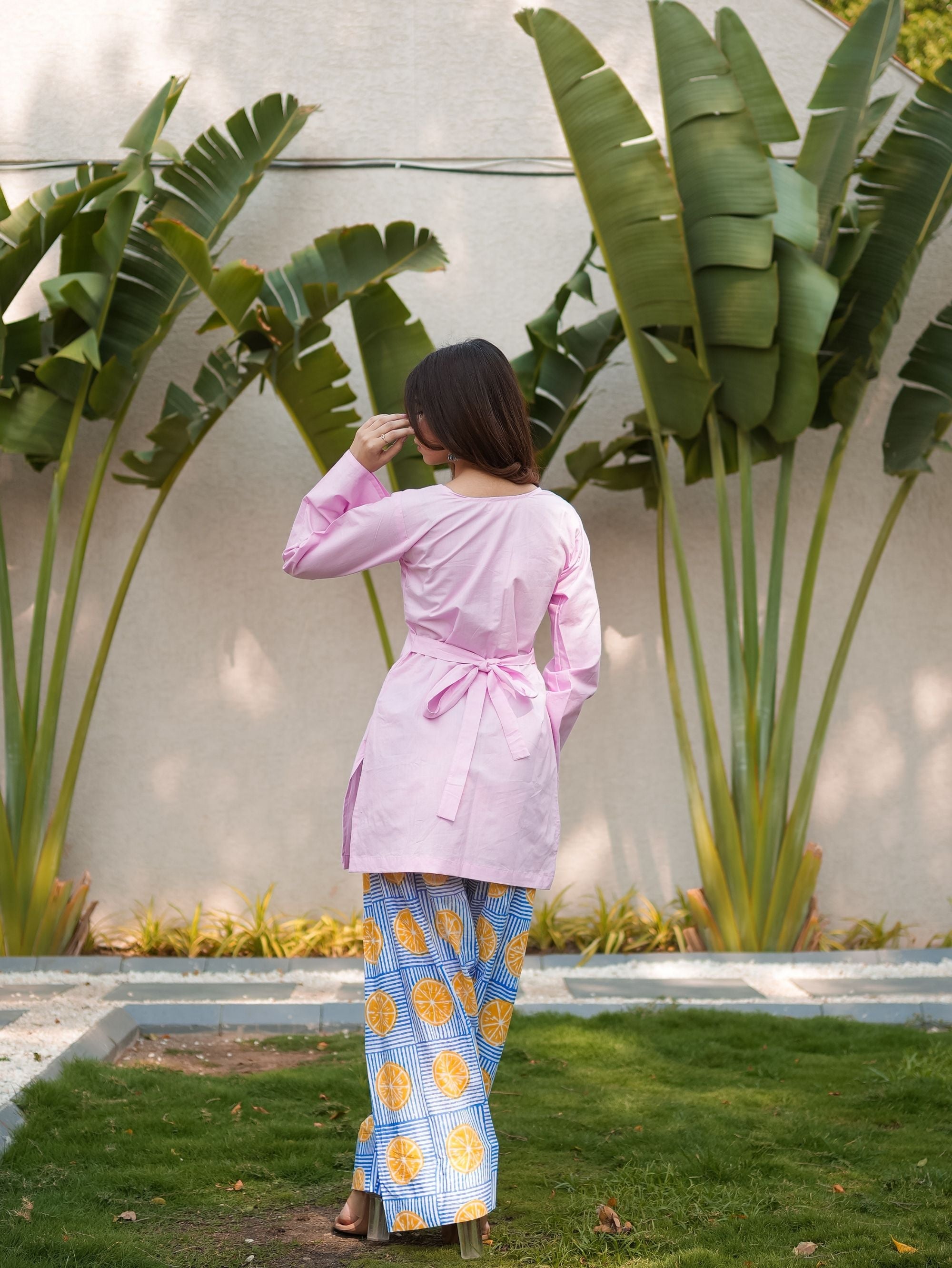 Rosy Glow Pink Kurta Set with Handblock Farshi Salwar