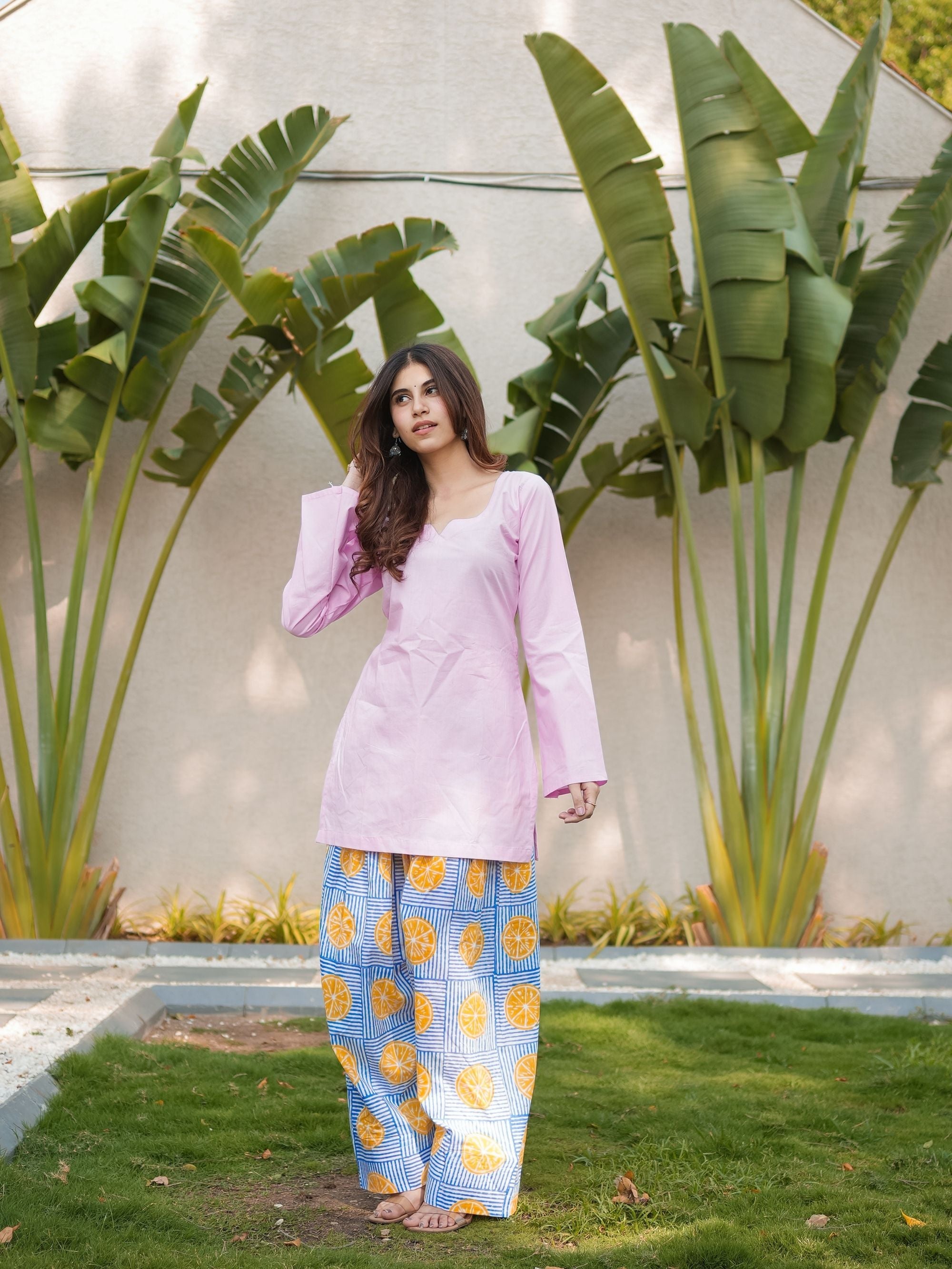 Rosy Glow Pink Kurta Set with Handblock Farshi Salwar