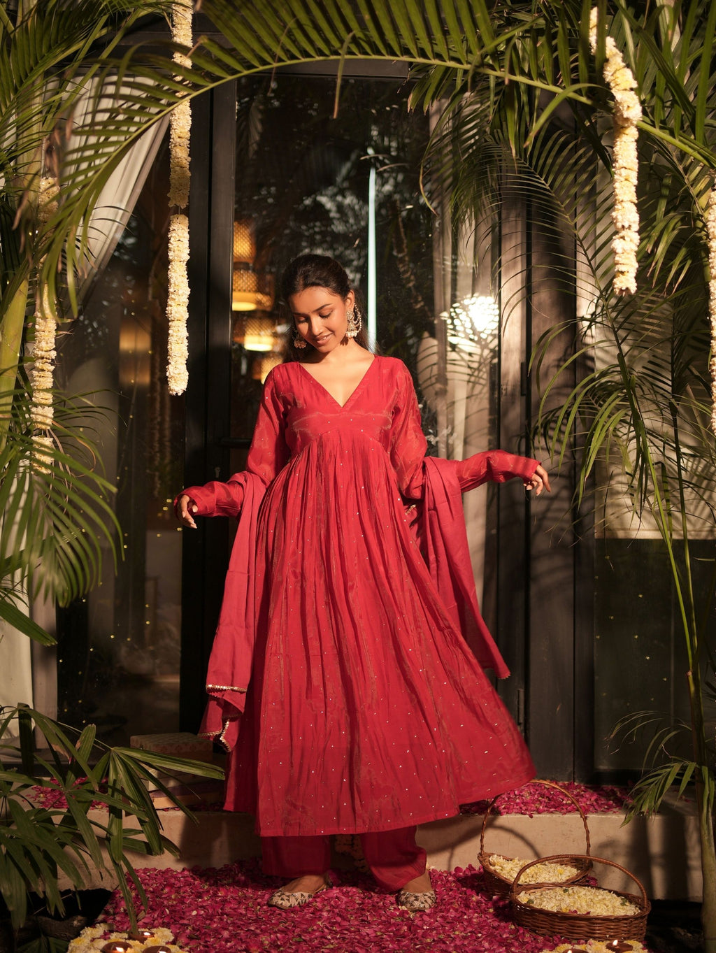 Mishri Red Three Piece Alia Cut Anarkali Set