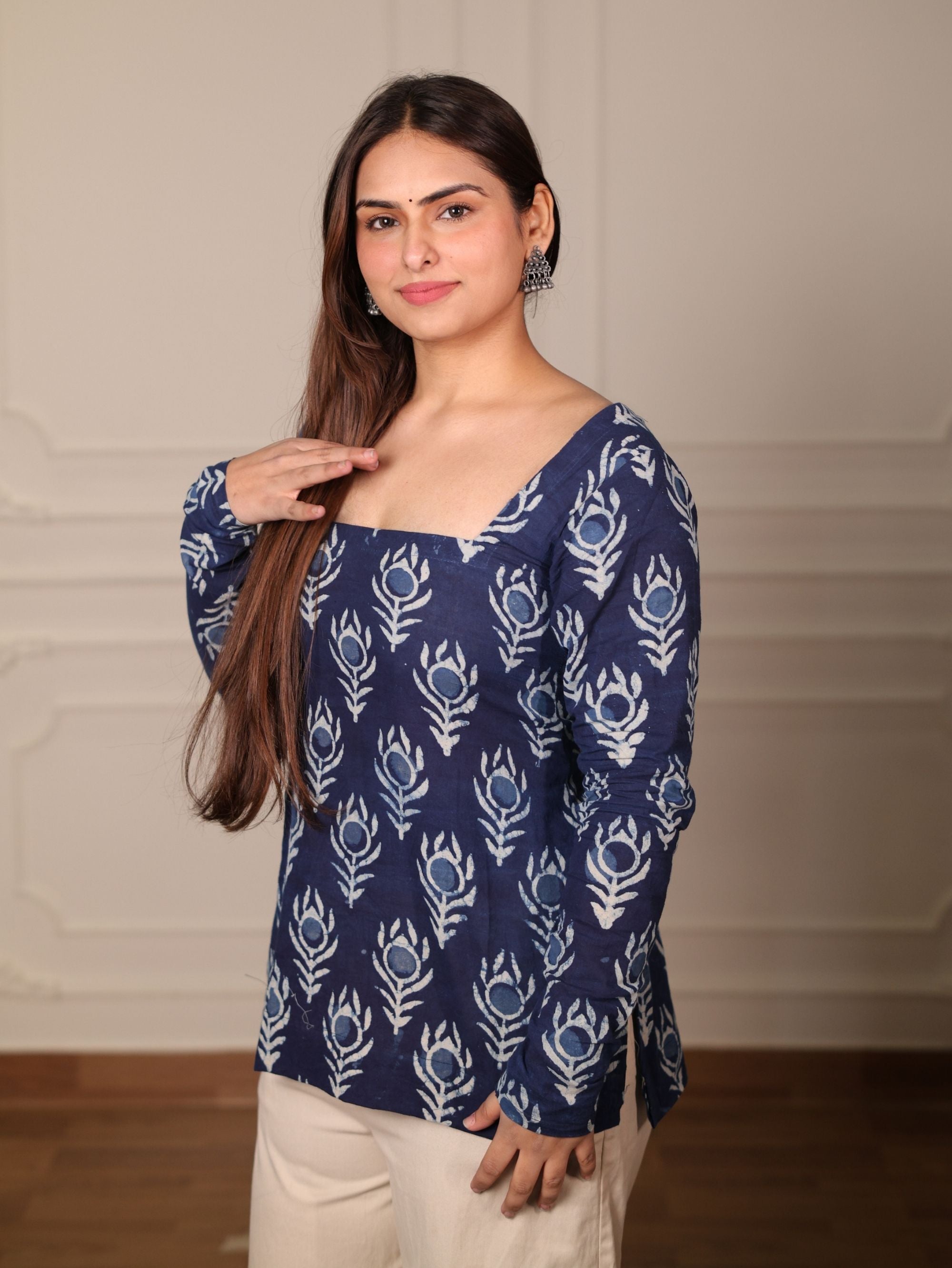 Morni Indigo Square Neck Short Cotton Kurti