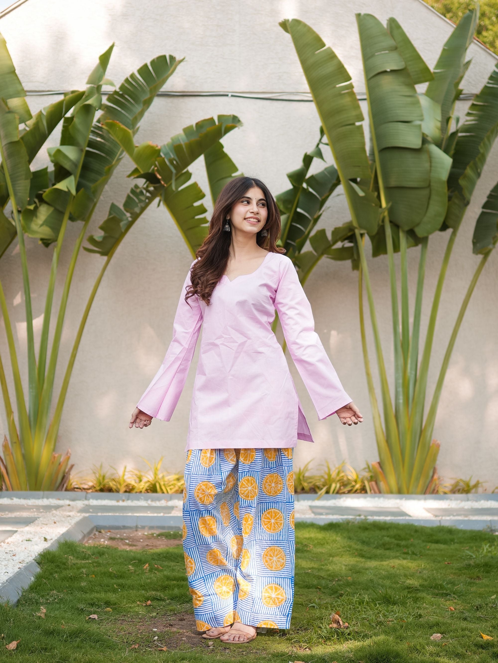Rosy Glow Pink Kurta Set with Handblock Farshi Salwar