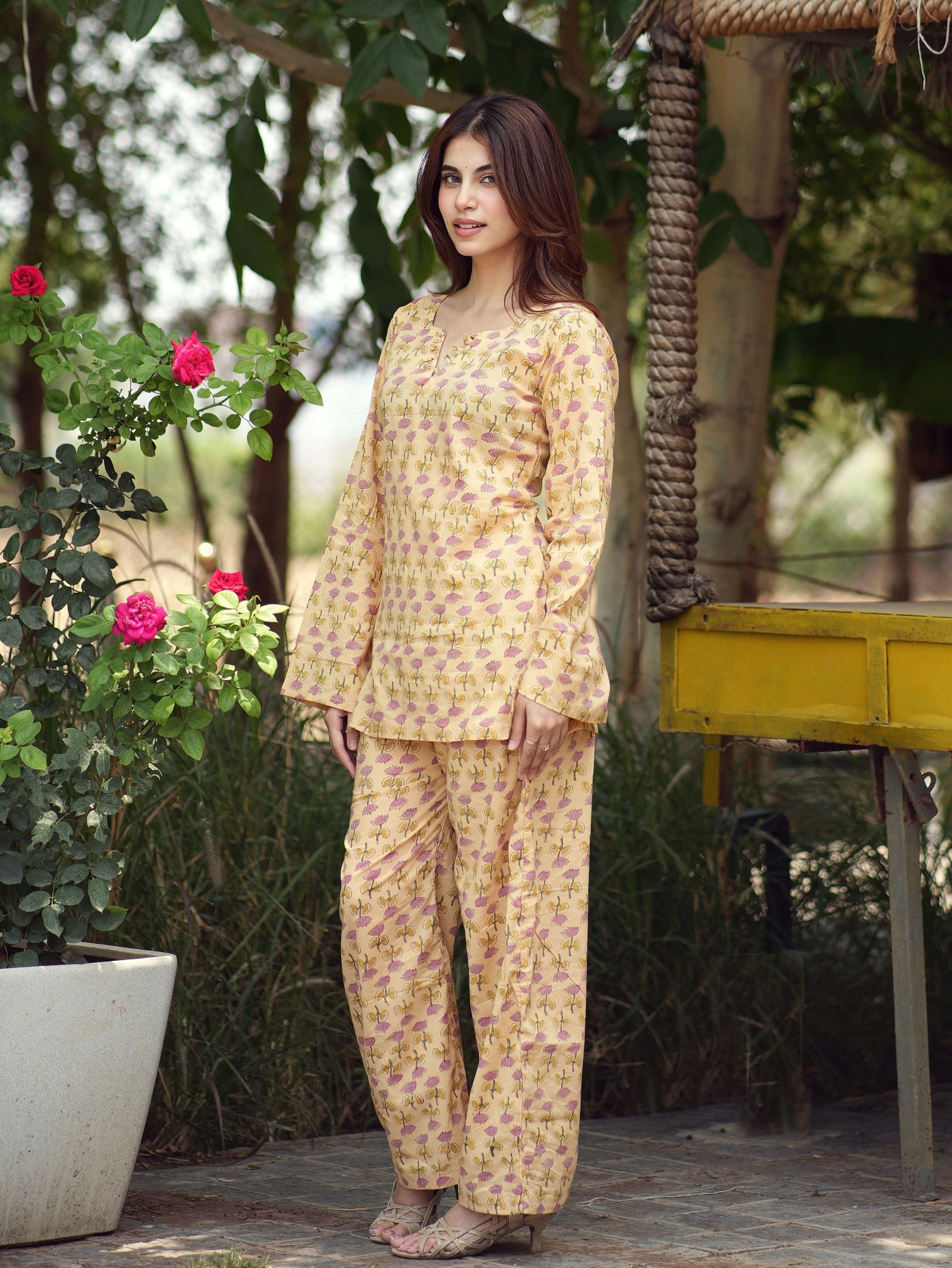 Tina Cotton Two Piece Co-ord Set for Women with Palazzo