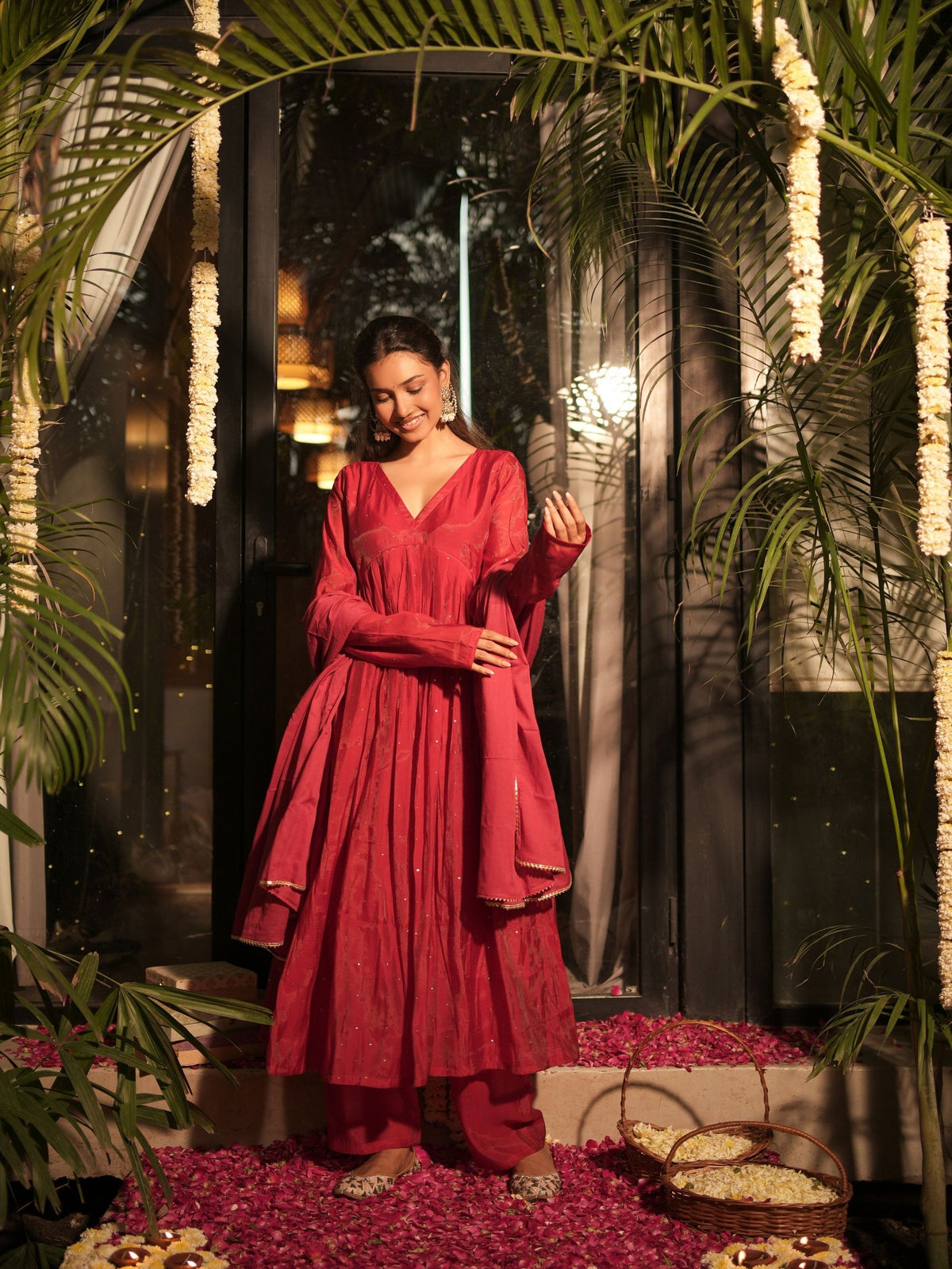 Mishri Red Three Piece Alia Cut Anarkali Set