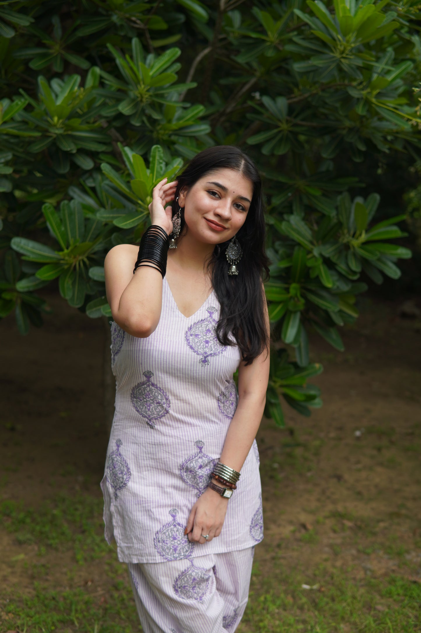Lavender handblock set (with pakistani salwar)