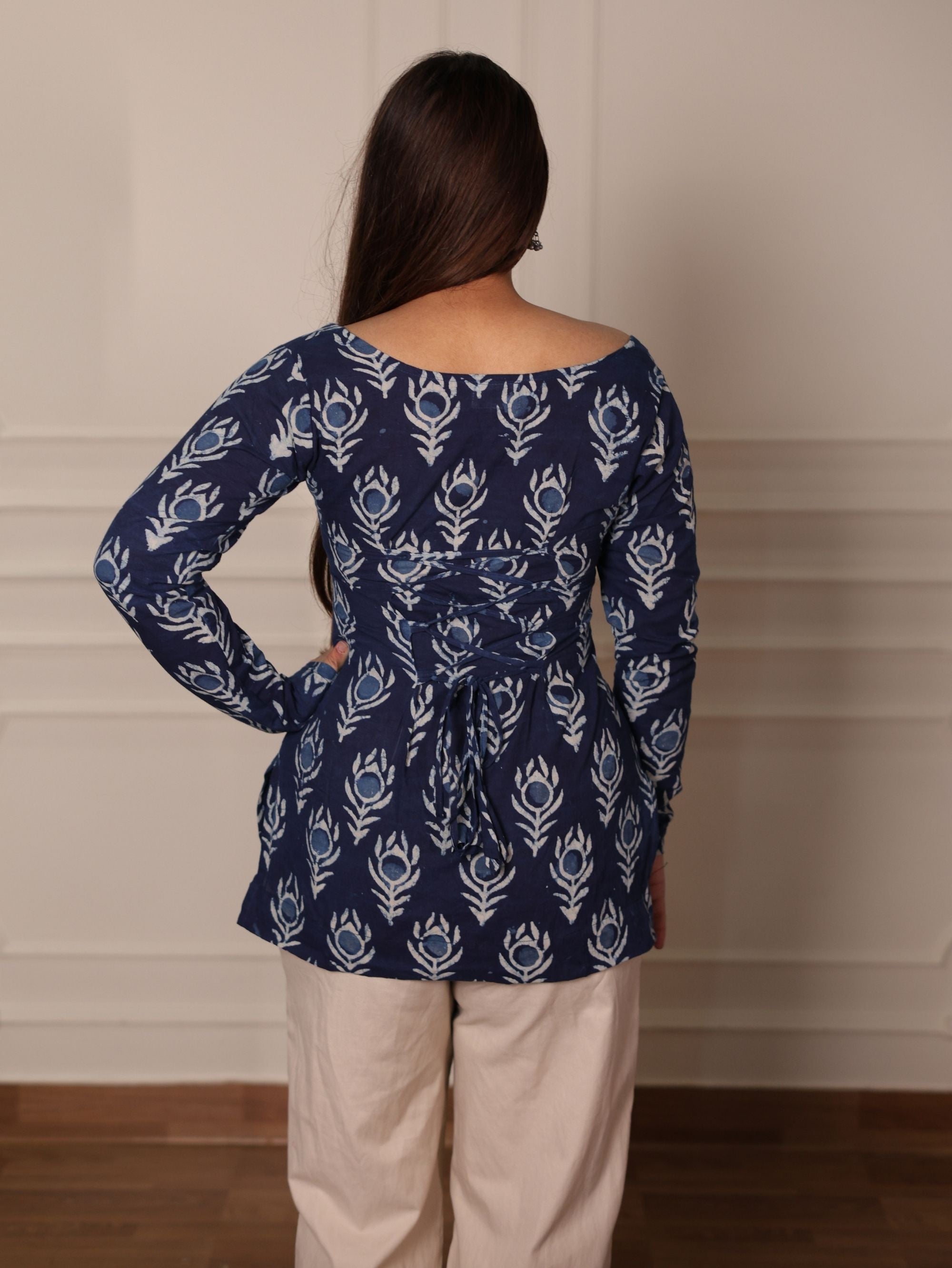 Morni Indigo Square Neck Short Cotton Kurti