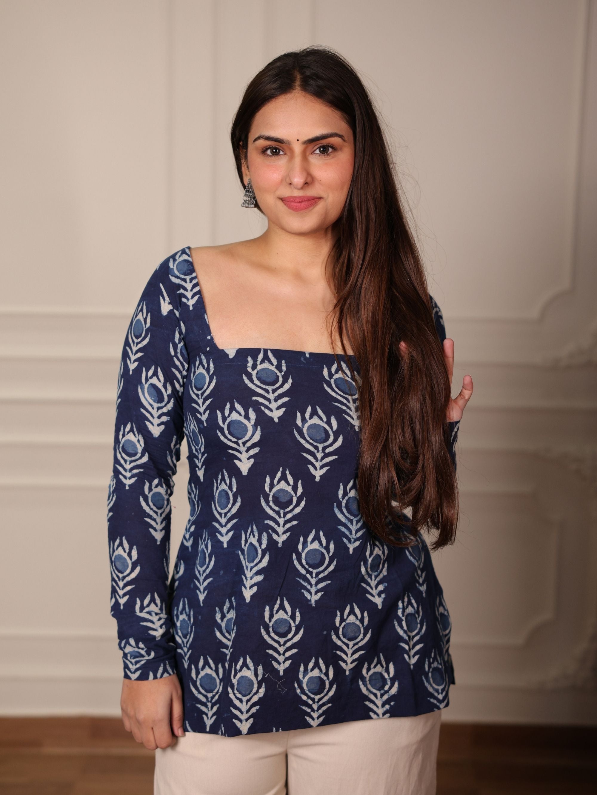 Morni Indigo Square Neck Short Cotton Kurti