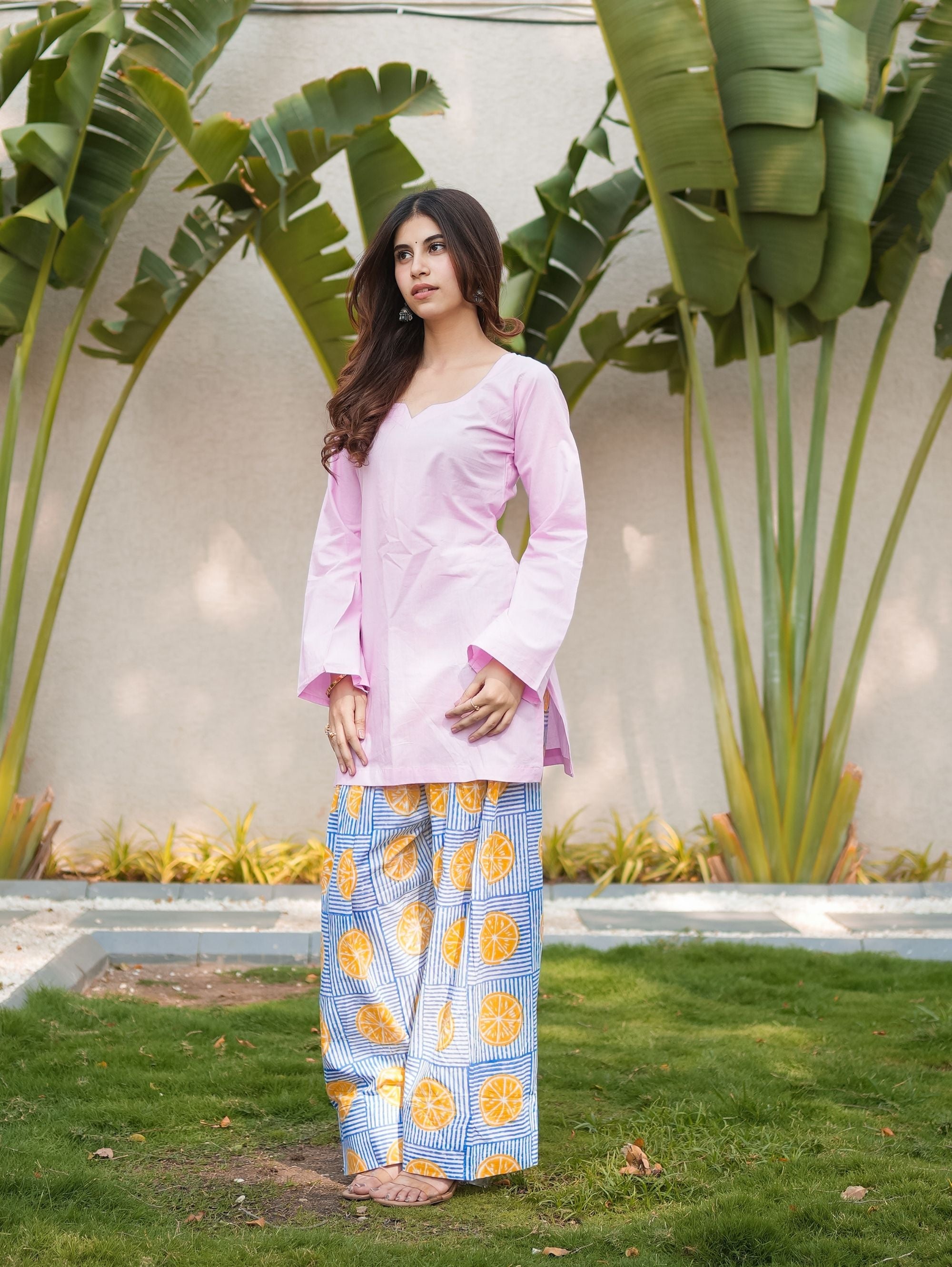 Rosy Glow Pink Kurta Set with Handblock Farshi Salwar