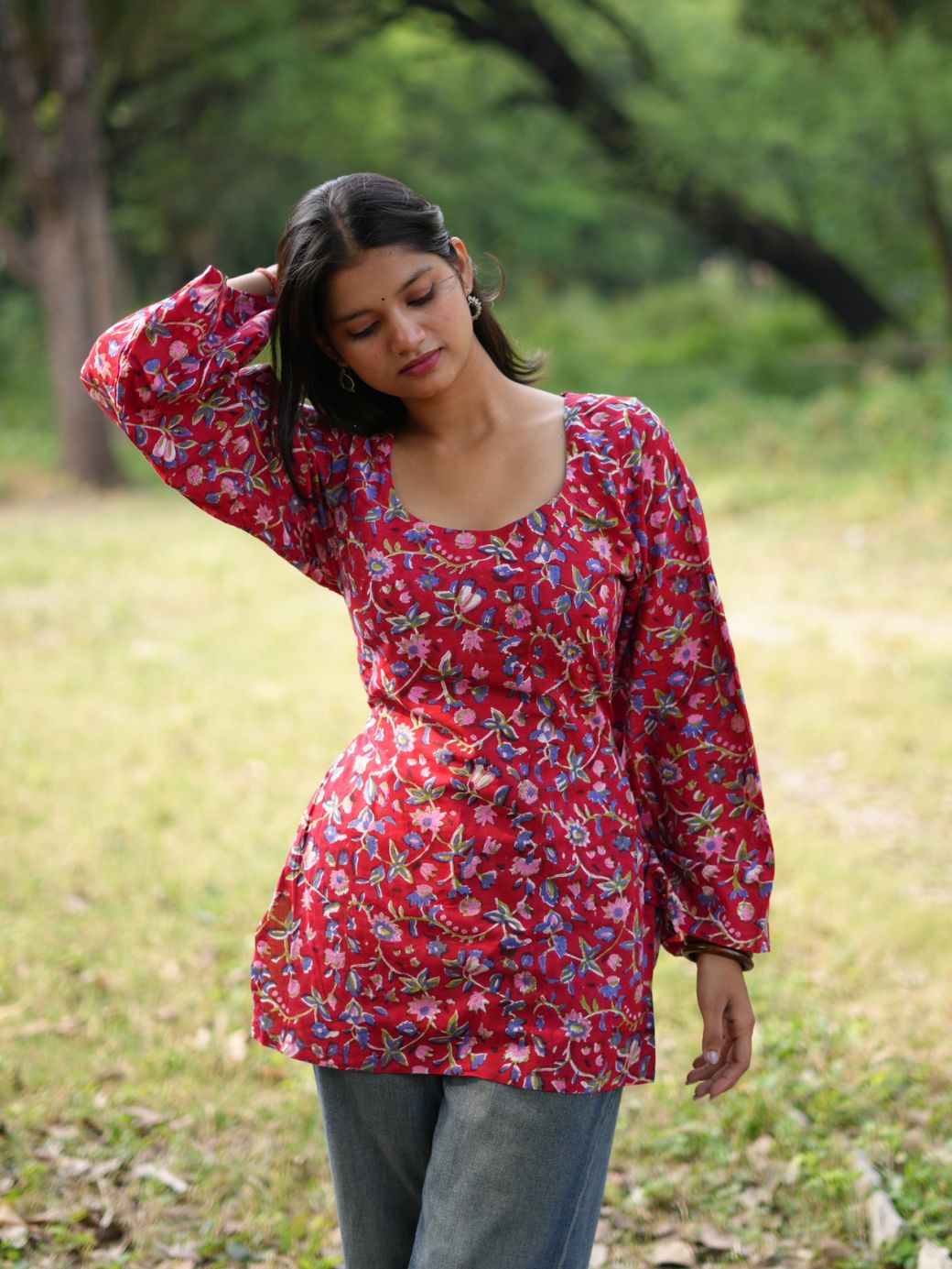Red Petal Cotton Short Kurti