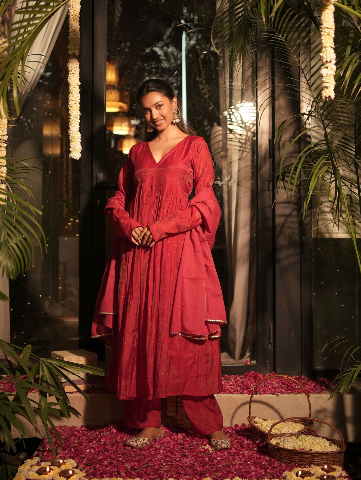 Mishri Red Three Piece Alia Cut Anarkali Set