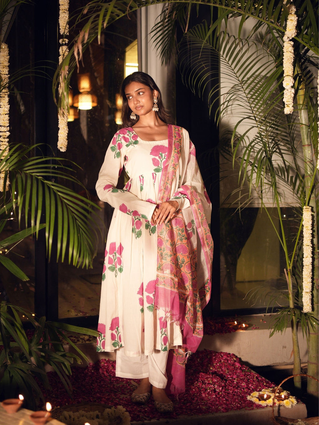 Indira Three Piece Handblock Anarkali Set