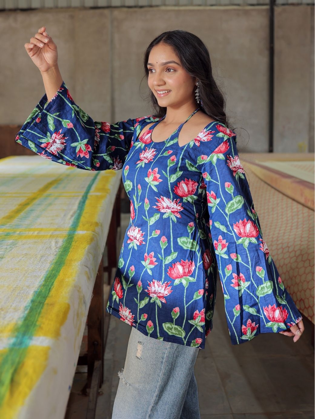 Ziah Blue Floral Short Kurti