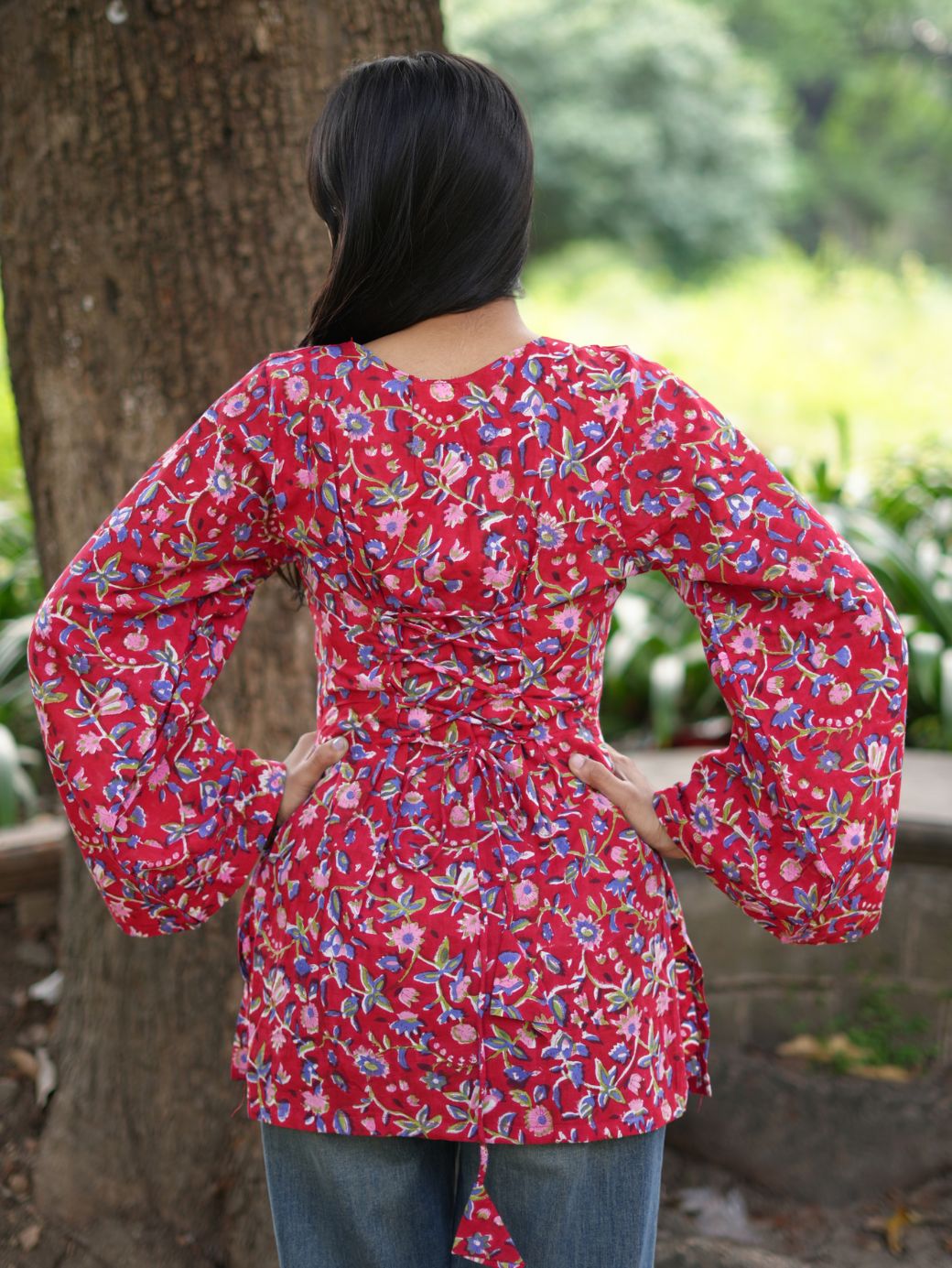 Red Petal Cotton Short Kurti