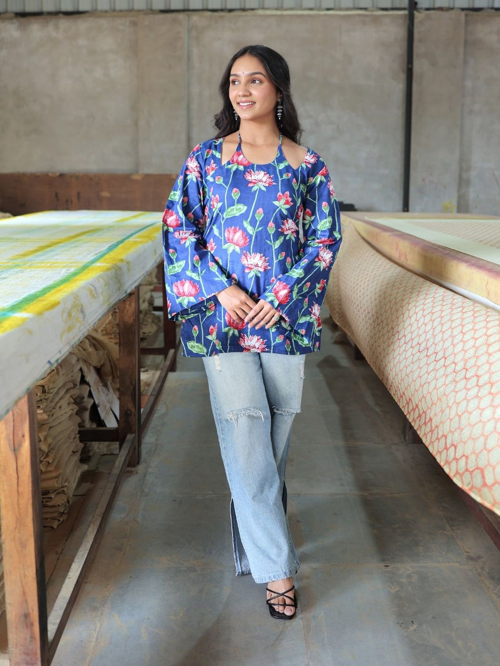 Ziah Blue Floral Short Kurti