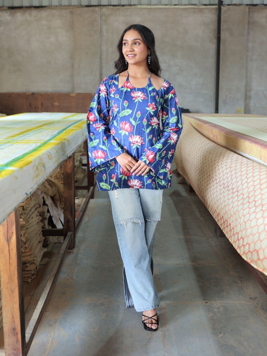 Ziah Blue Floral Short Kurti