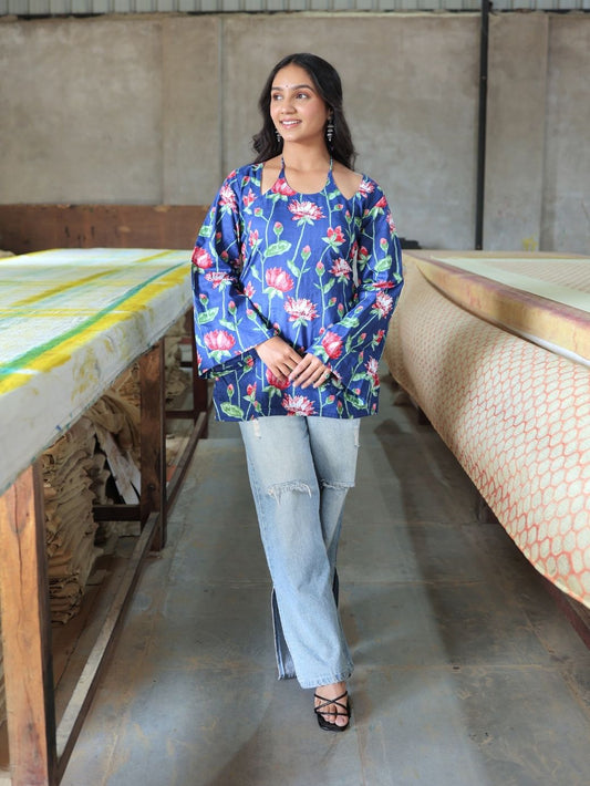 Ziah Blue Floral Short Kurti