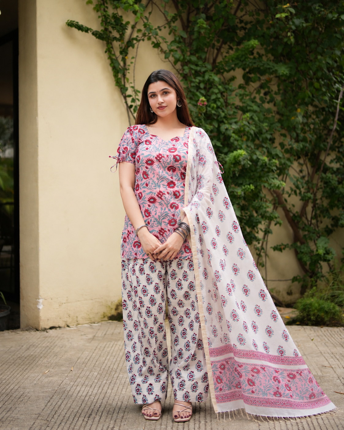 Gulshan Pink & White Three Piece Farshi Set