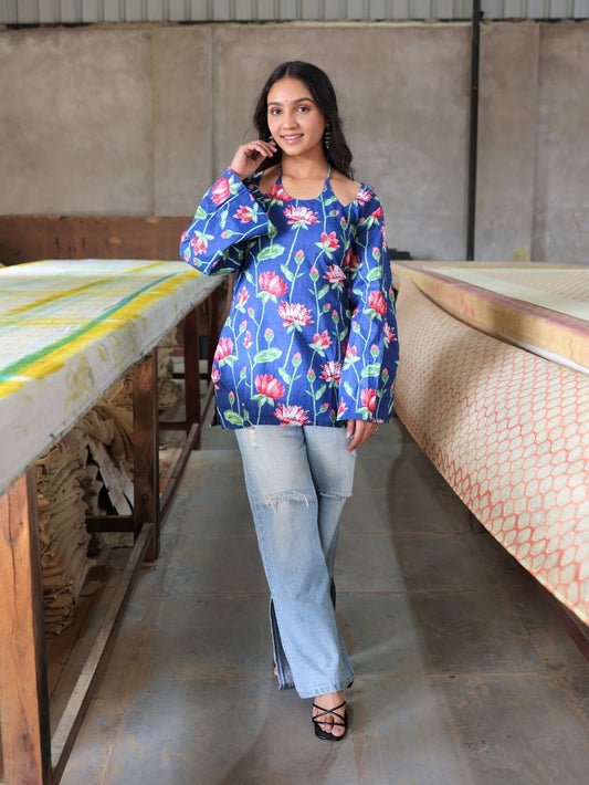 Ziah Blue Floral Short Kurti