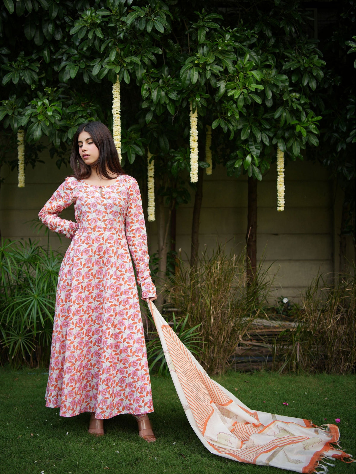 Gauri Three Piece Handblock Anarkali Set