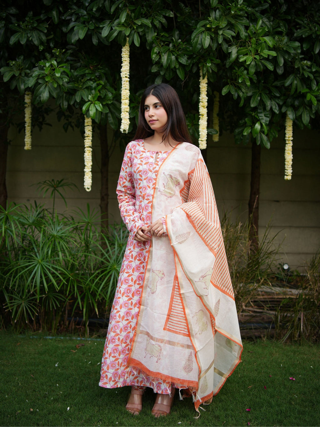 Gauri Three Piece Handblock Anarkali Set