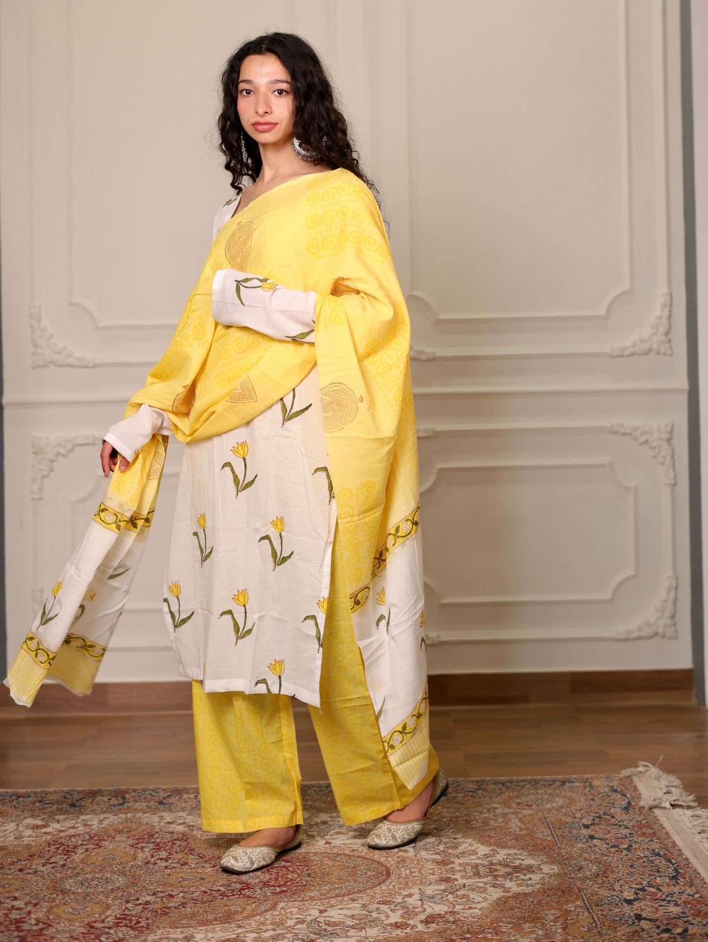 Rabi Cotton Straight Suit Set with Palazzo Pants & Dupatta