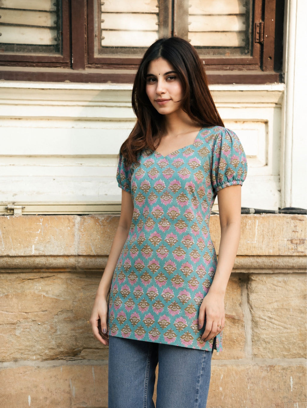 Mahi Sky Blue Handblock Cotton Kurta