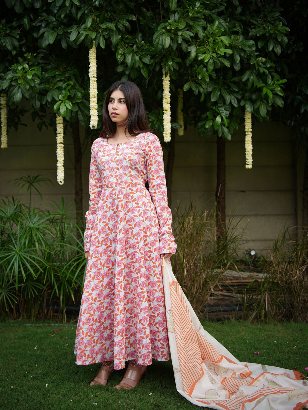 Gauri Three Piece Handblock Anarkali Set