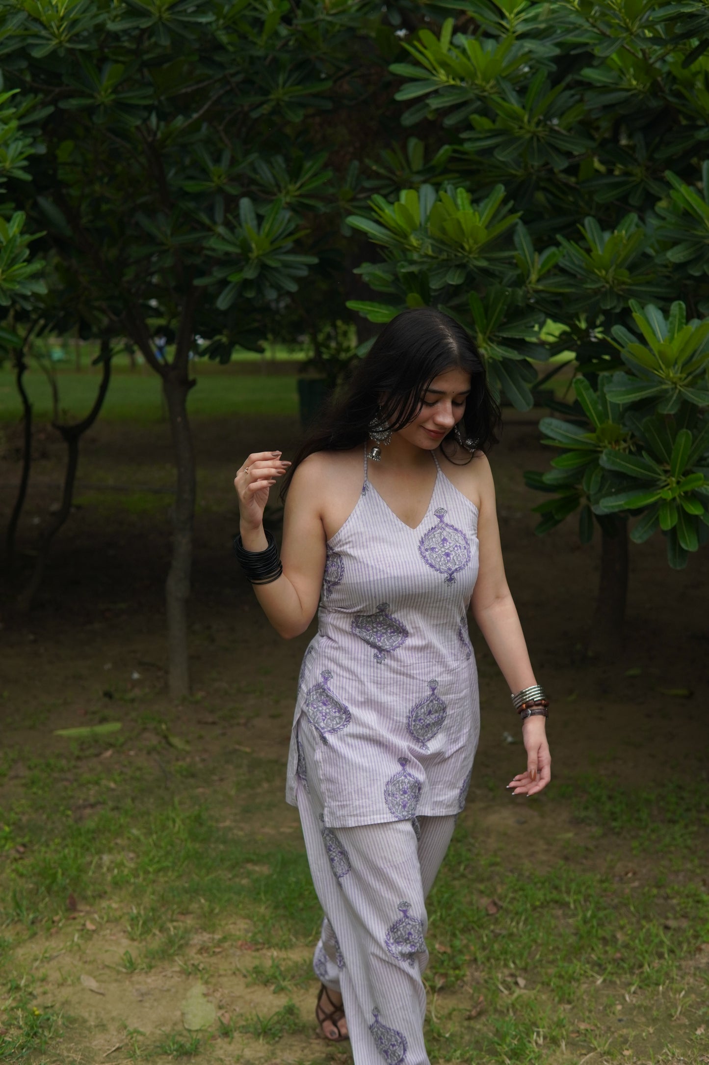 Lavender handblock set (with pakistani salwar)