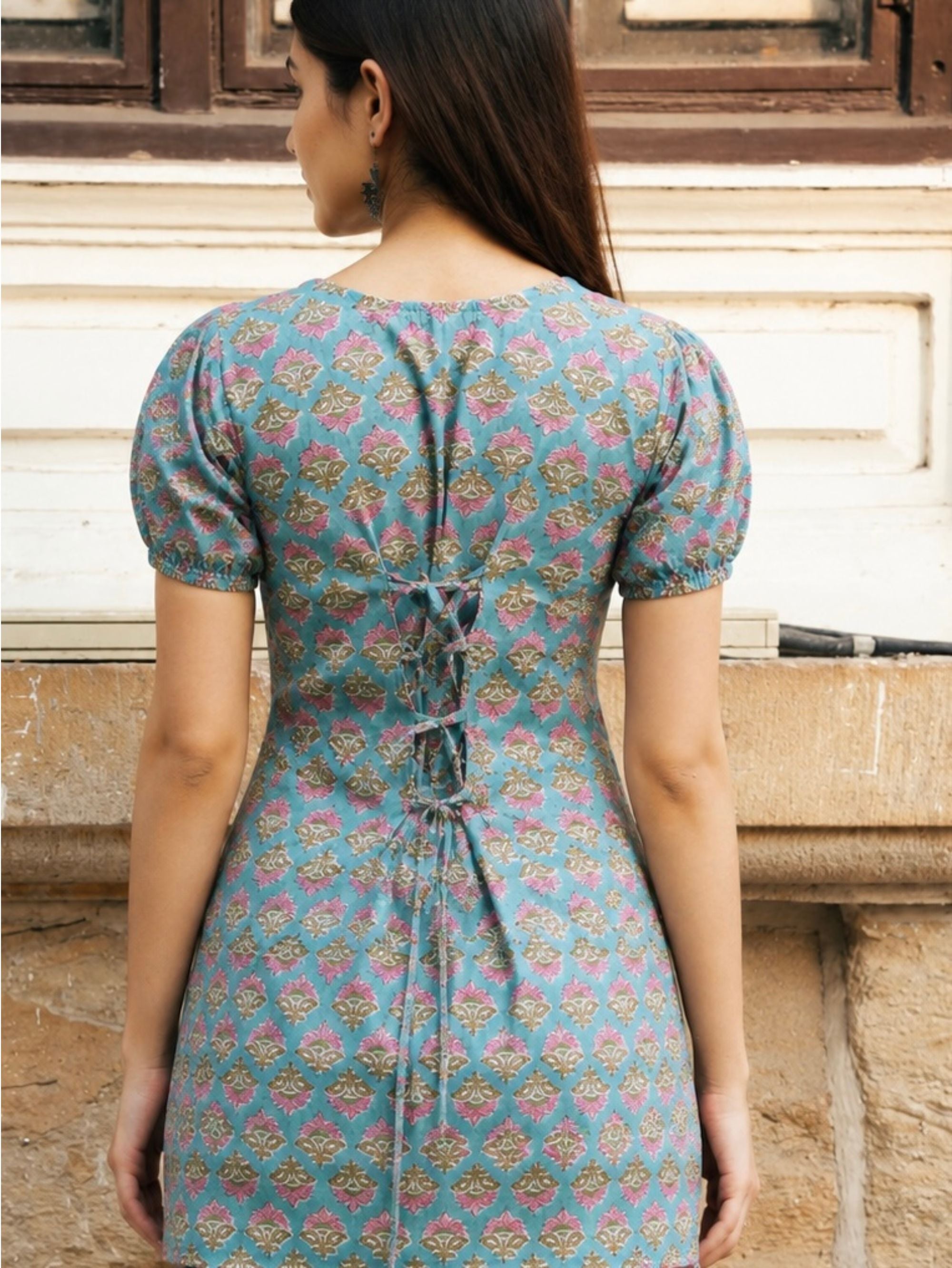 Mahi Sky Blue Handblock Cotton Kurta