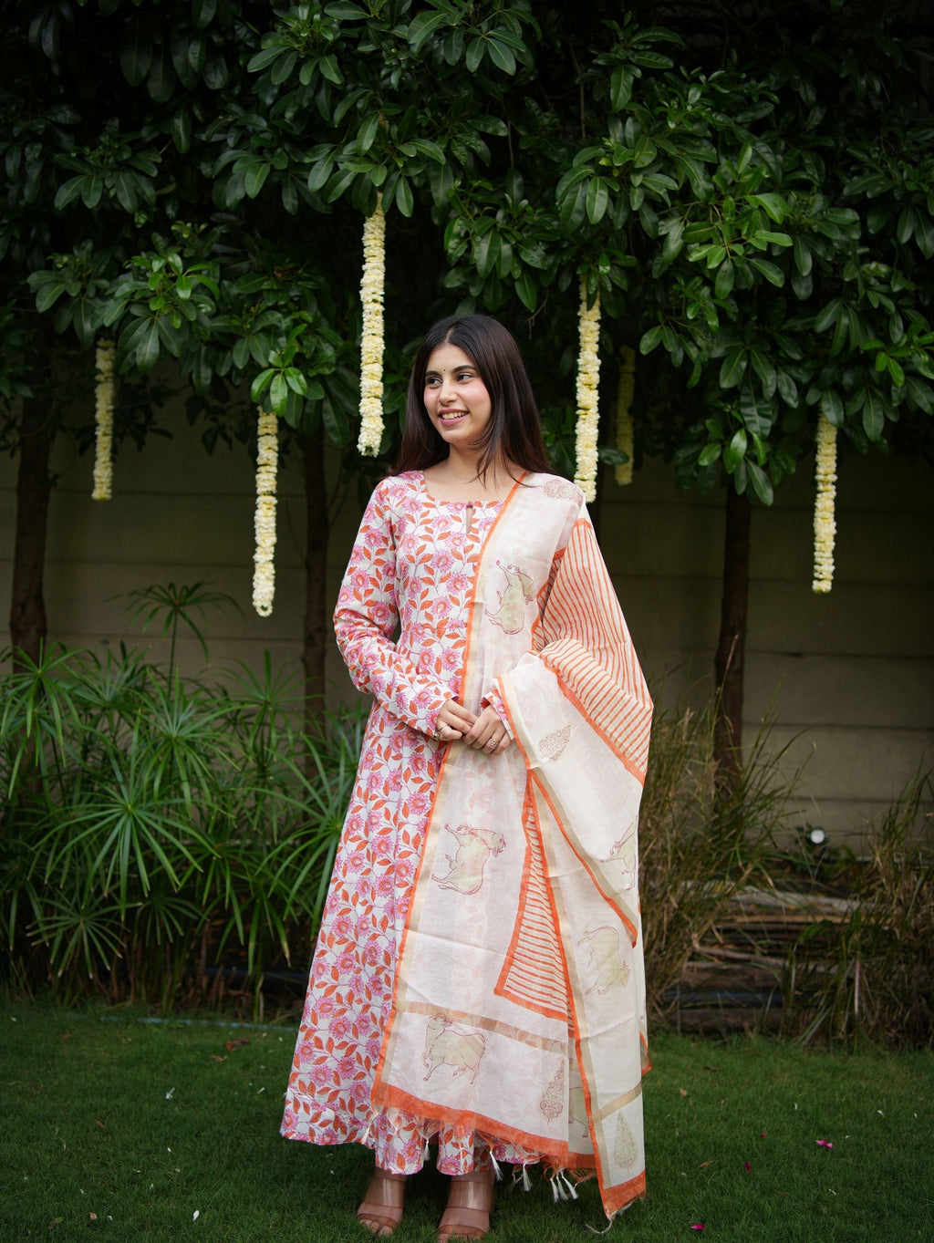 Gauri Three Piece Handblock Anarkali Set