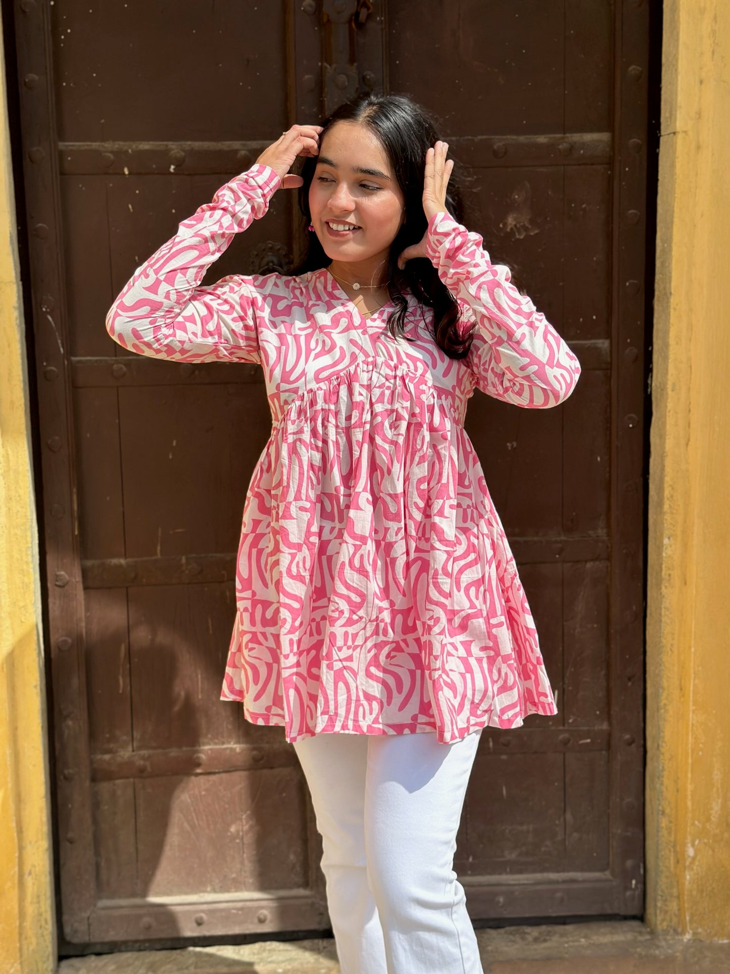 Pink abstract kurta