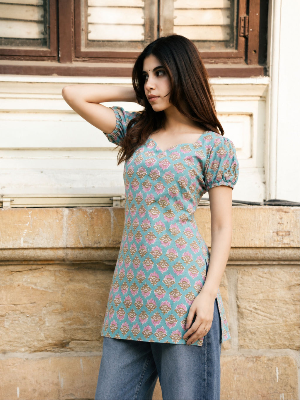 Mahi Sky Blue Handblock Cotton Kurta