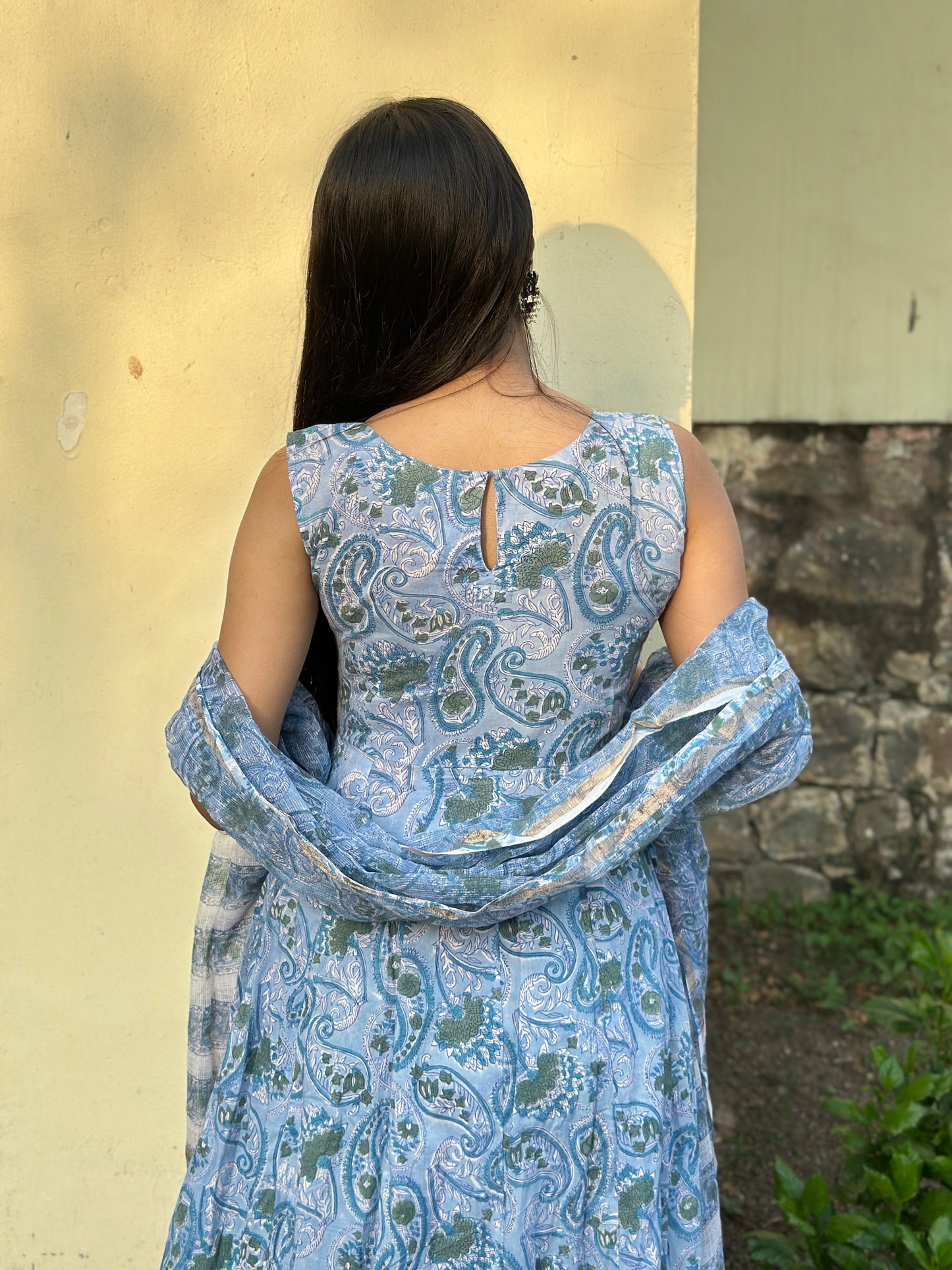 Powder blue block printed set