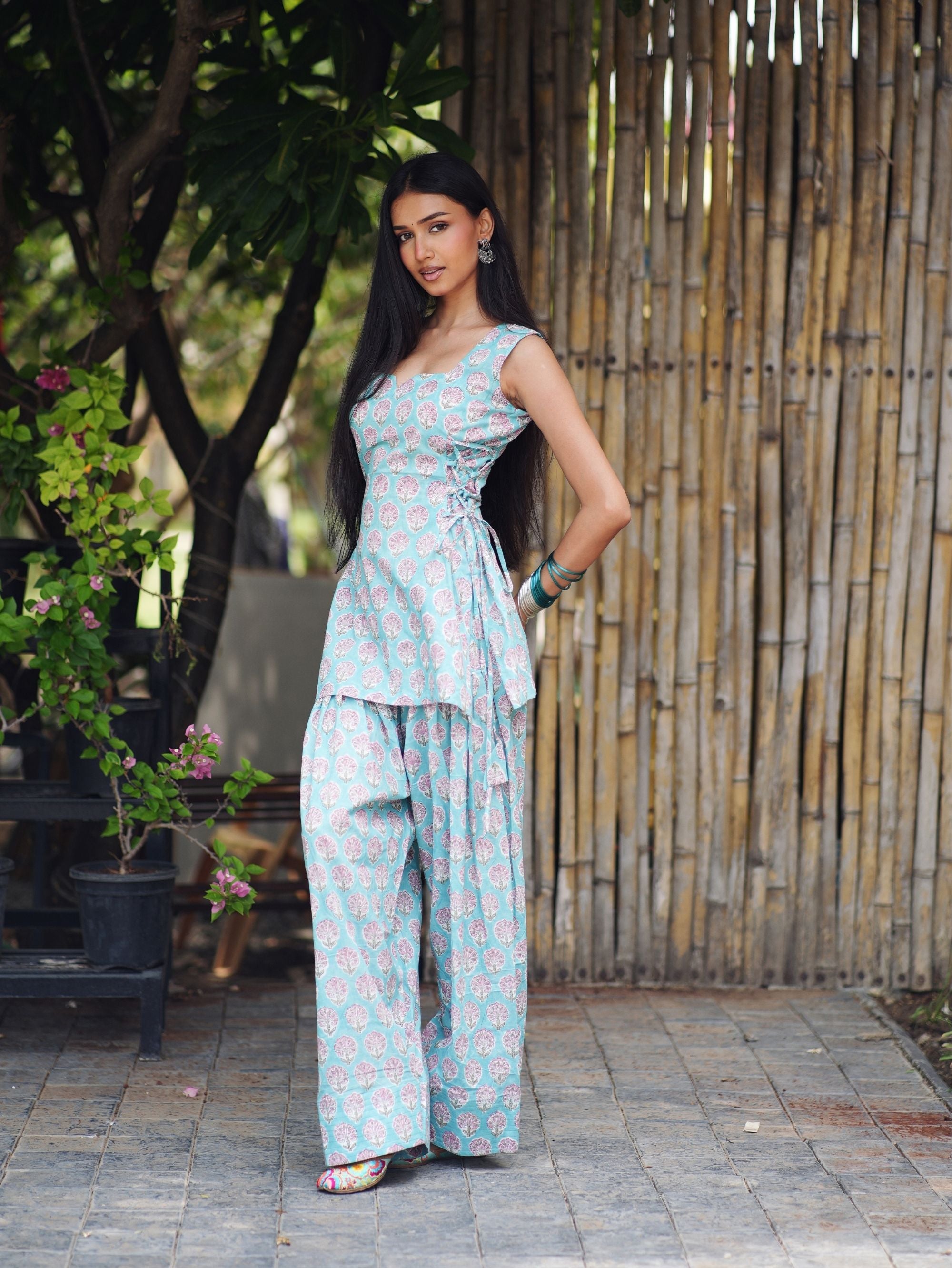 Geet Pastel Handblock Cotton Farshi Set for Women