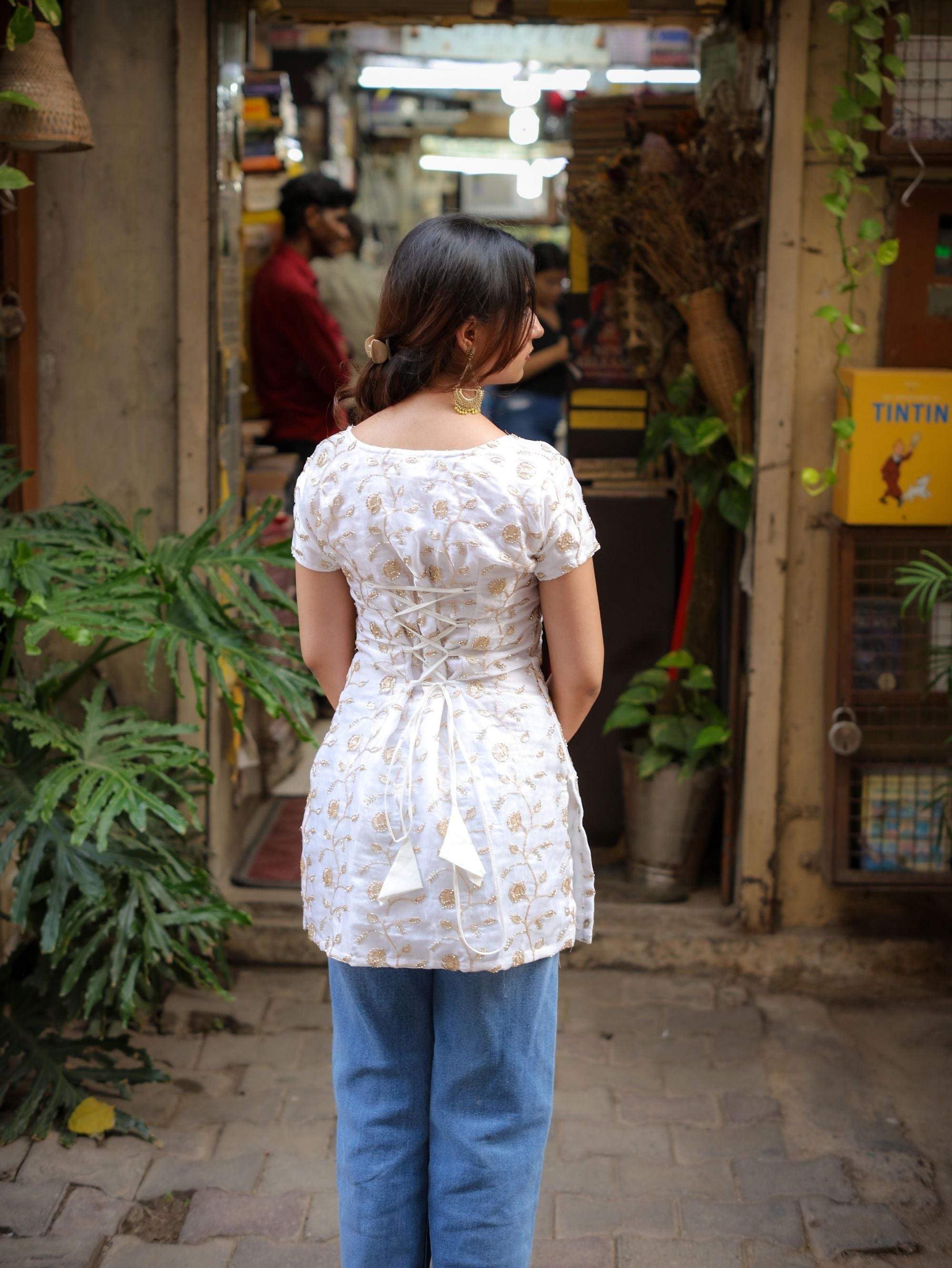 Jasmin Ivy White Embroidered Short Kurti for Women