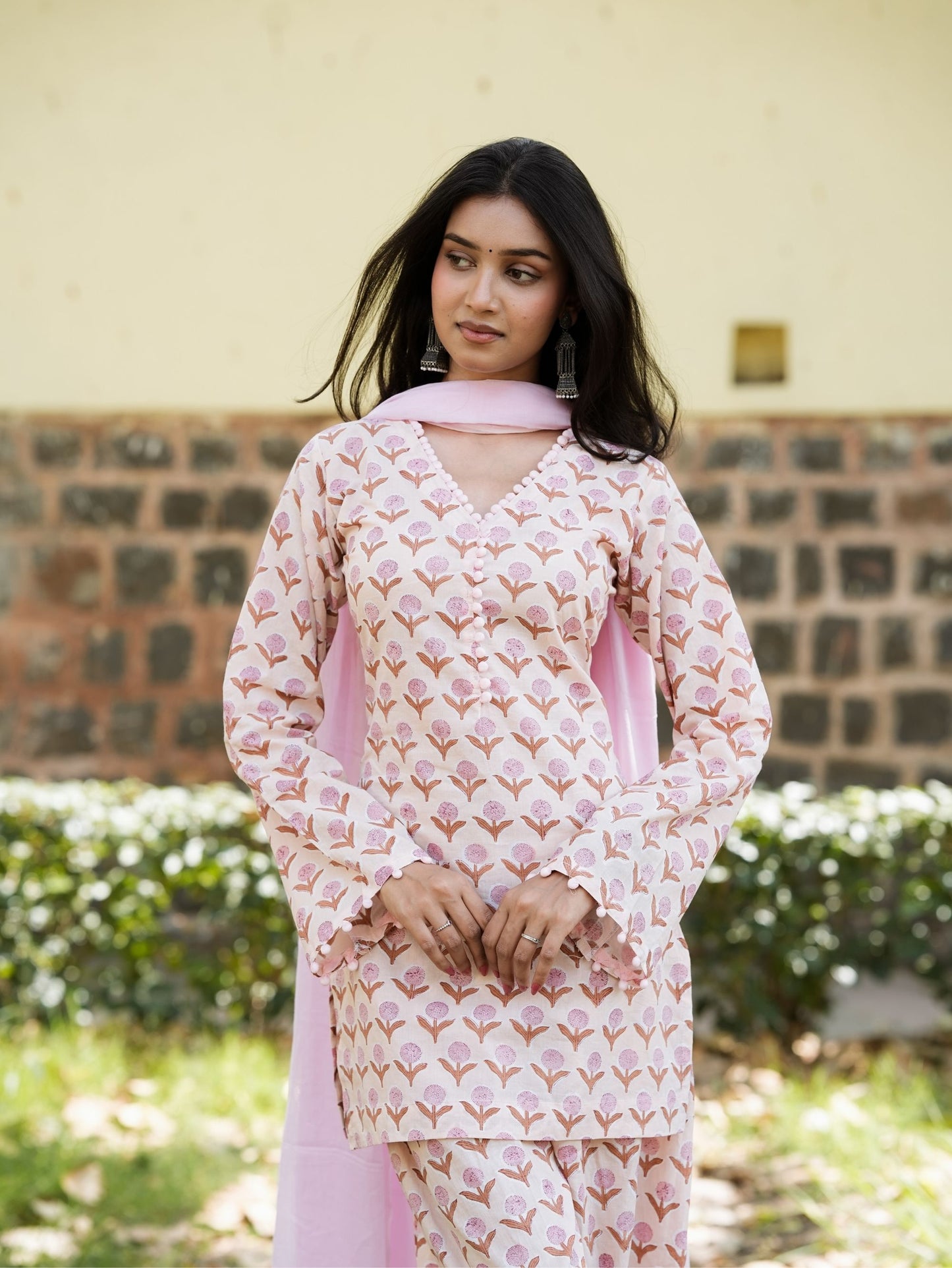 Anaya Beige Pink Cotton Farshi Salwar Suit Set