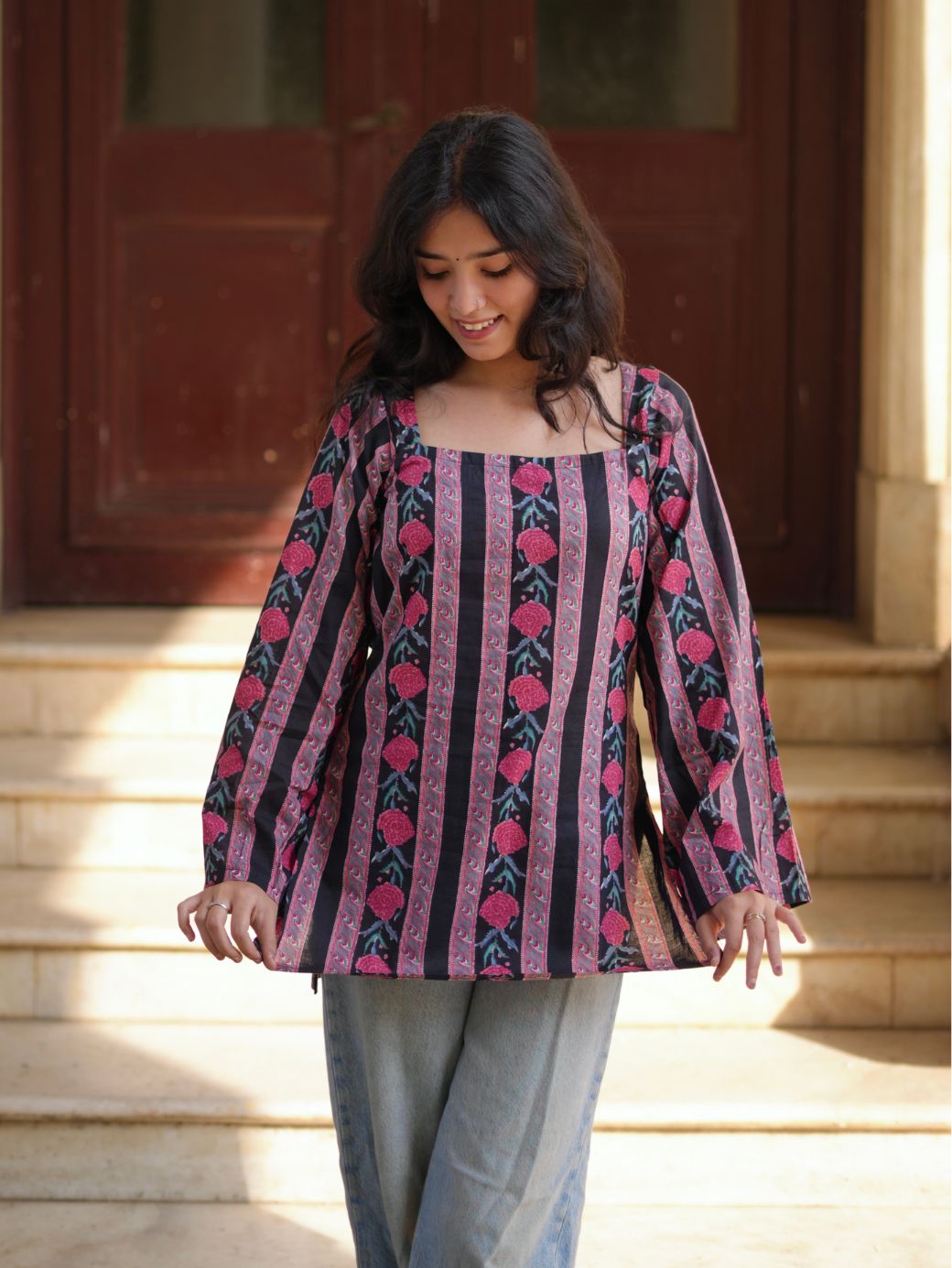 Diya Floral Square Neck Short Kurti