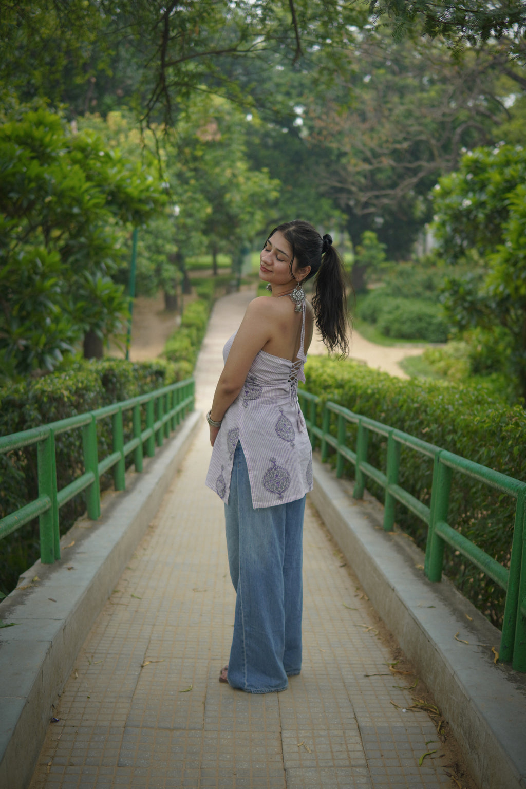 Tie Me Lavender handblock Short Kurti