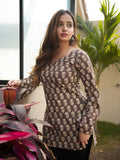 Daisy Dream Brown Cotton Short Kurti with Floral Print