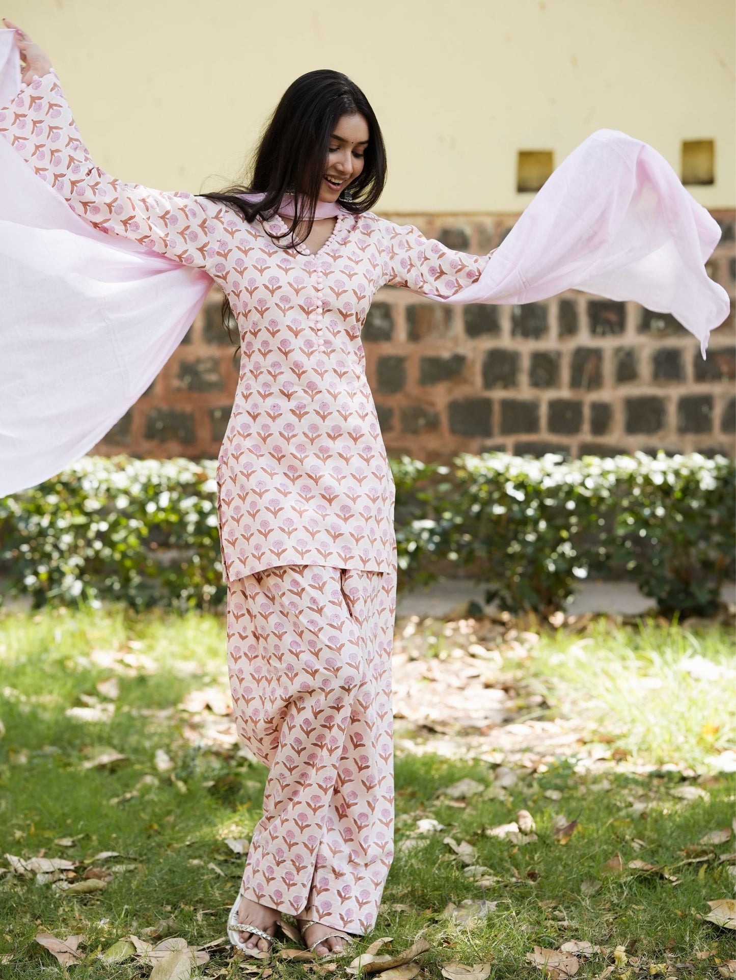 Anaya Beige Pink Cotton Farshi Salwar Suit Set